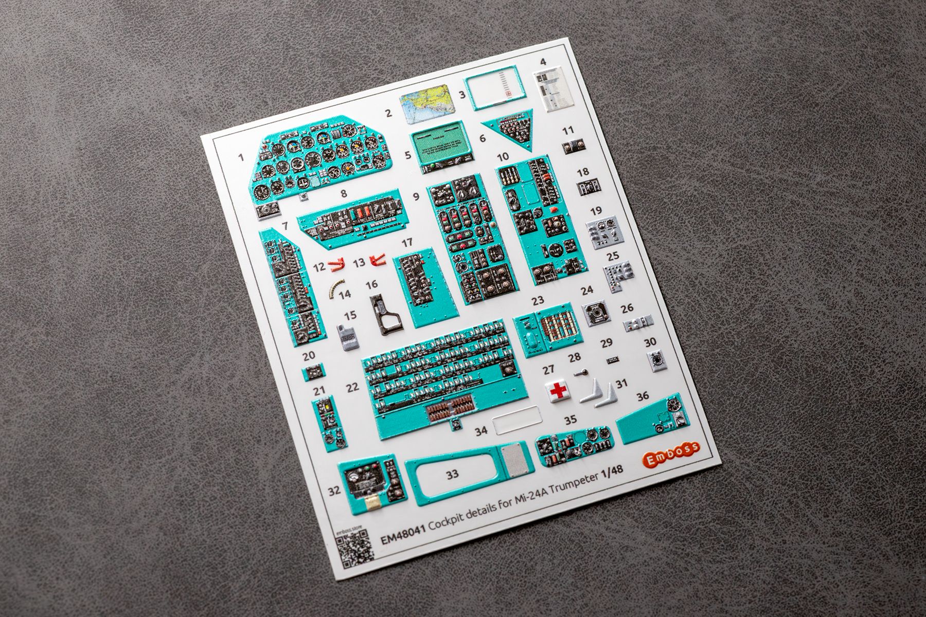 Combo cockpit details for Mi-24A for Trumpeter model 05828 1/48 (3D decal) EM48041C
