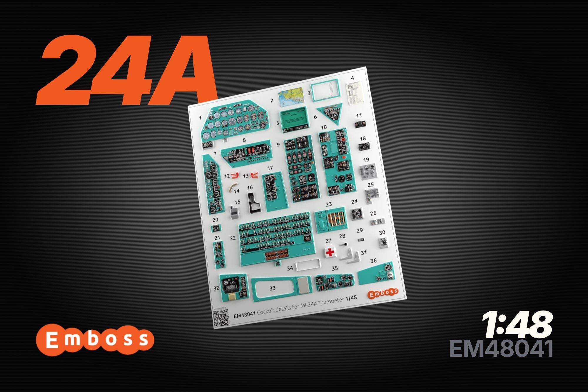 Mi-24A cockpit panels for Trumpeter 05828 1/48 (3D decal)