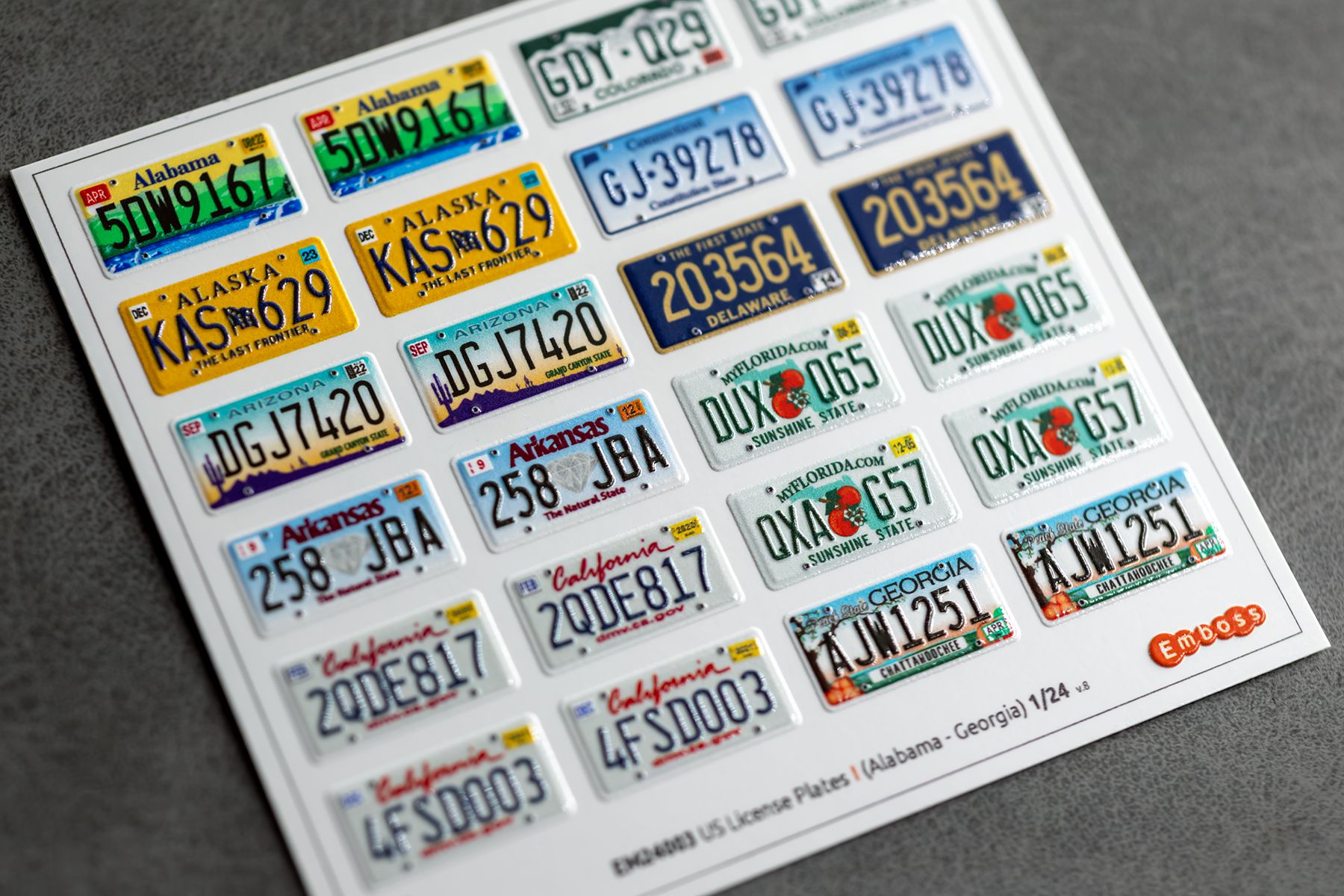 US vehicle registration plates 1 (Alabama-Georgia) 1/24 (3D decal)