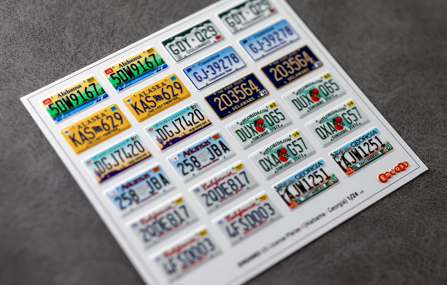 US vehicle registration plates 1 (Alabama-Georgia) 1/24 (3D decal)