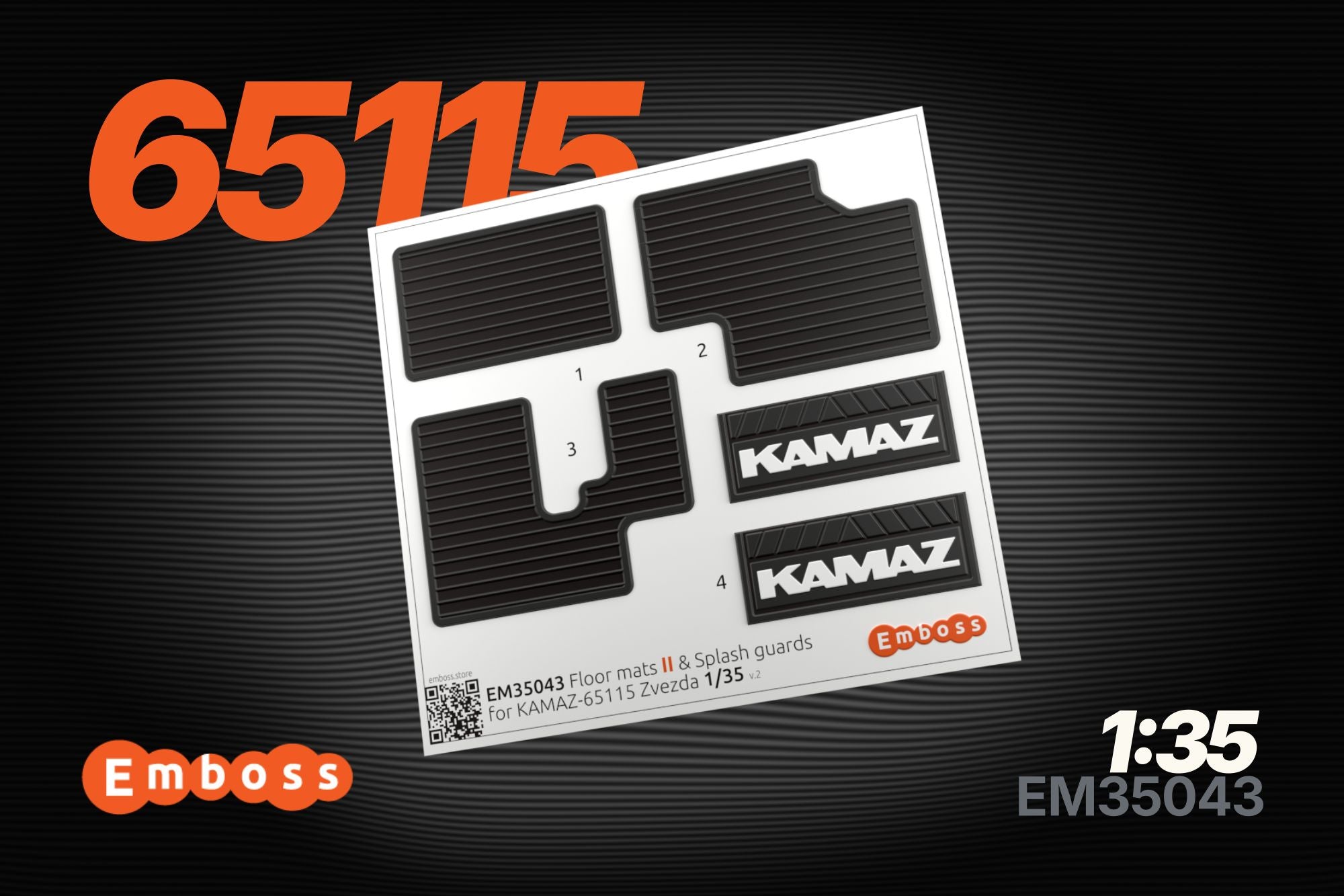 KAMAZ 65115 Floor mats (lines pattern) and splash guards for Zvezda 3650 1/35 (3D decal)