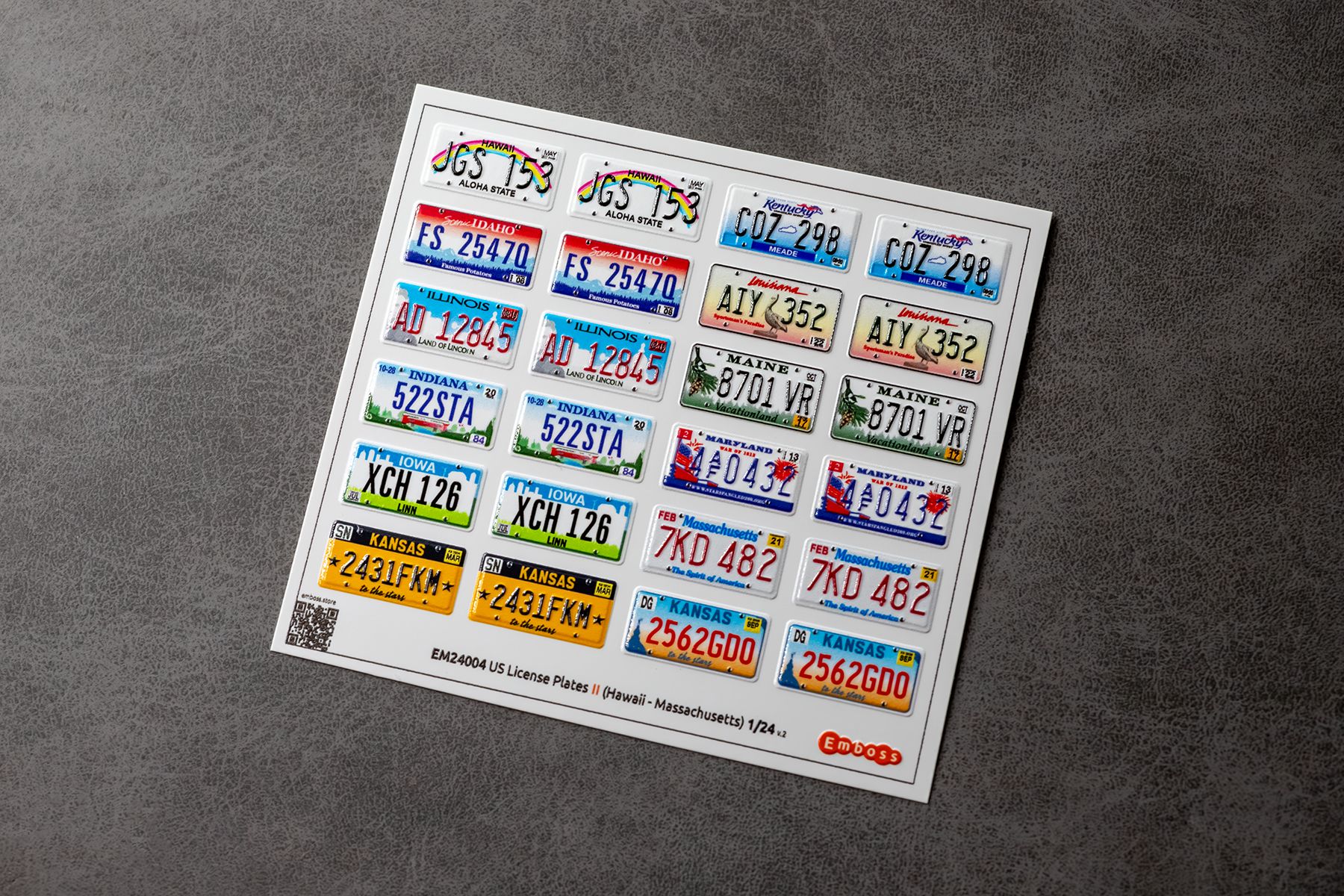 US vehicle registration plates 2 (Hawaii-Massachusetts) 1/24 (3D decal)