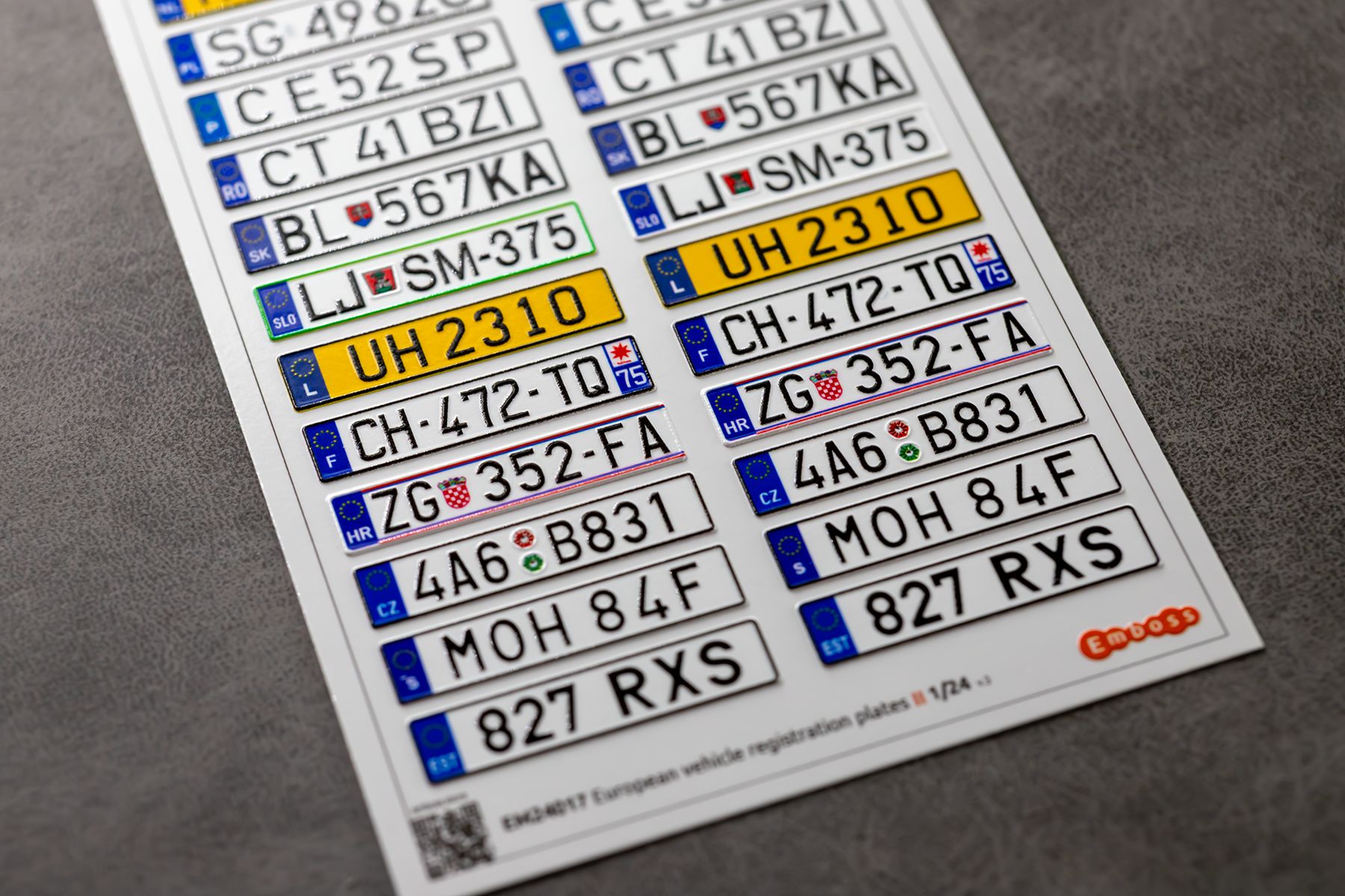 EU vehicle registration plates 2 1/24 (3D decal)