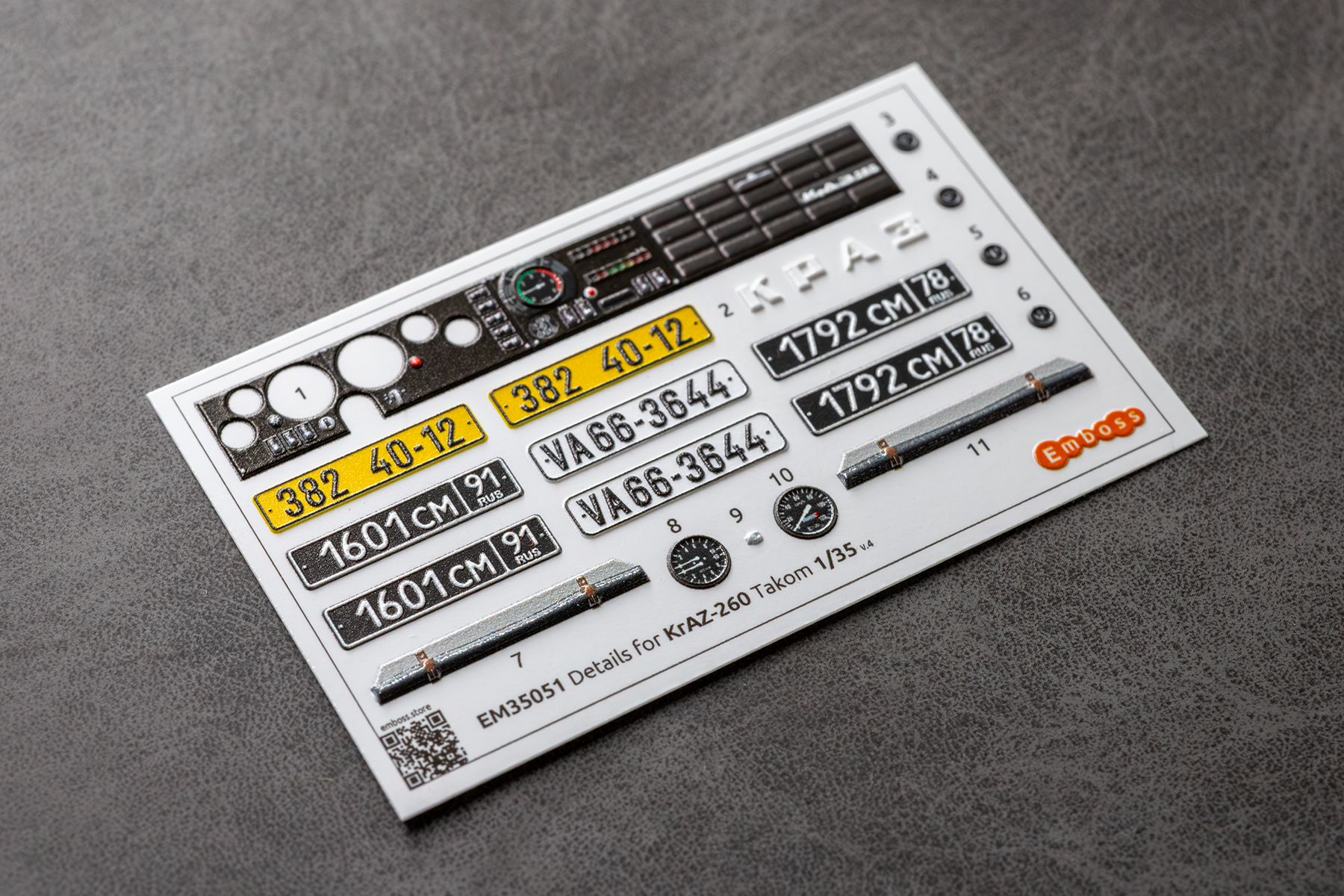 COMBO KrAZ 260 detail set and Floor mats with splash guards for Takom 1/35 (3D decal)