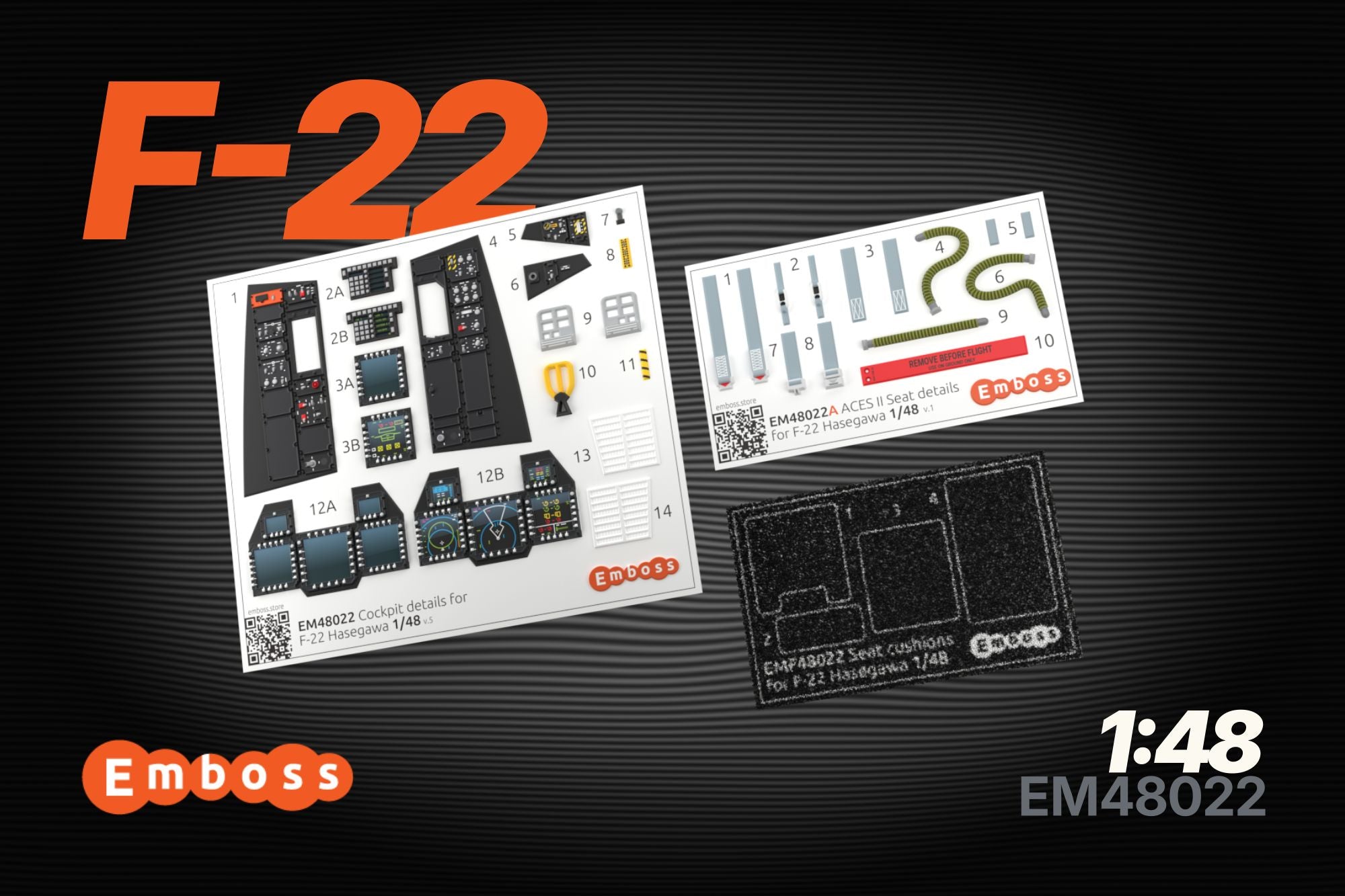 F-22 Relief details for Hasegawa model 1/48 EM48022 (3D decal)