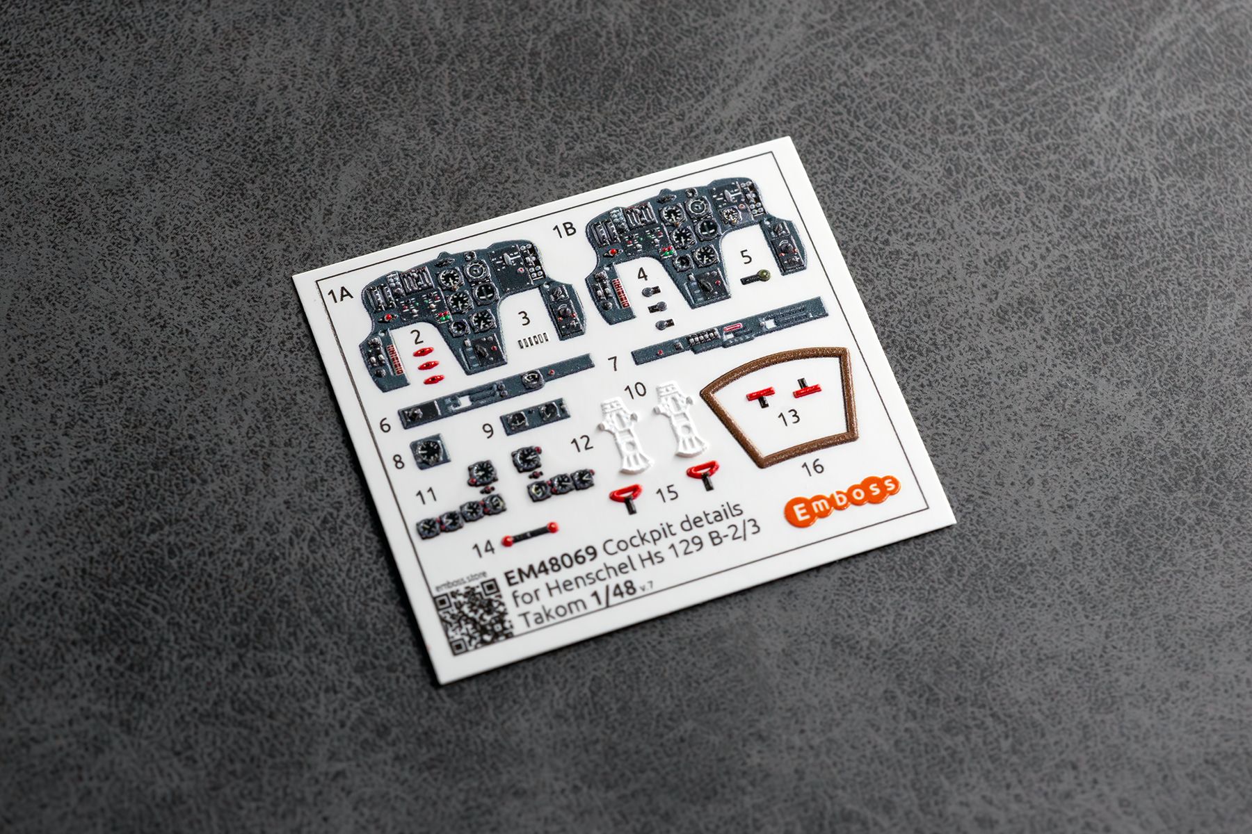 Henschel HS 129 B2/B3 cockpit details for Takom 1/48 (3D decal)