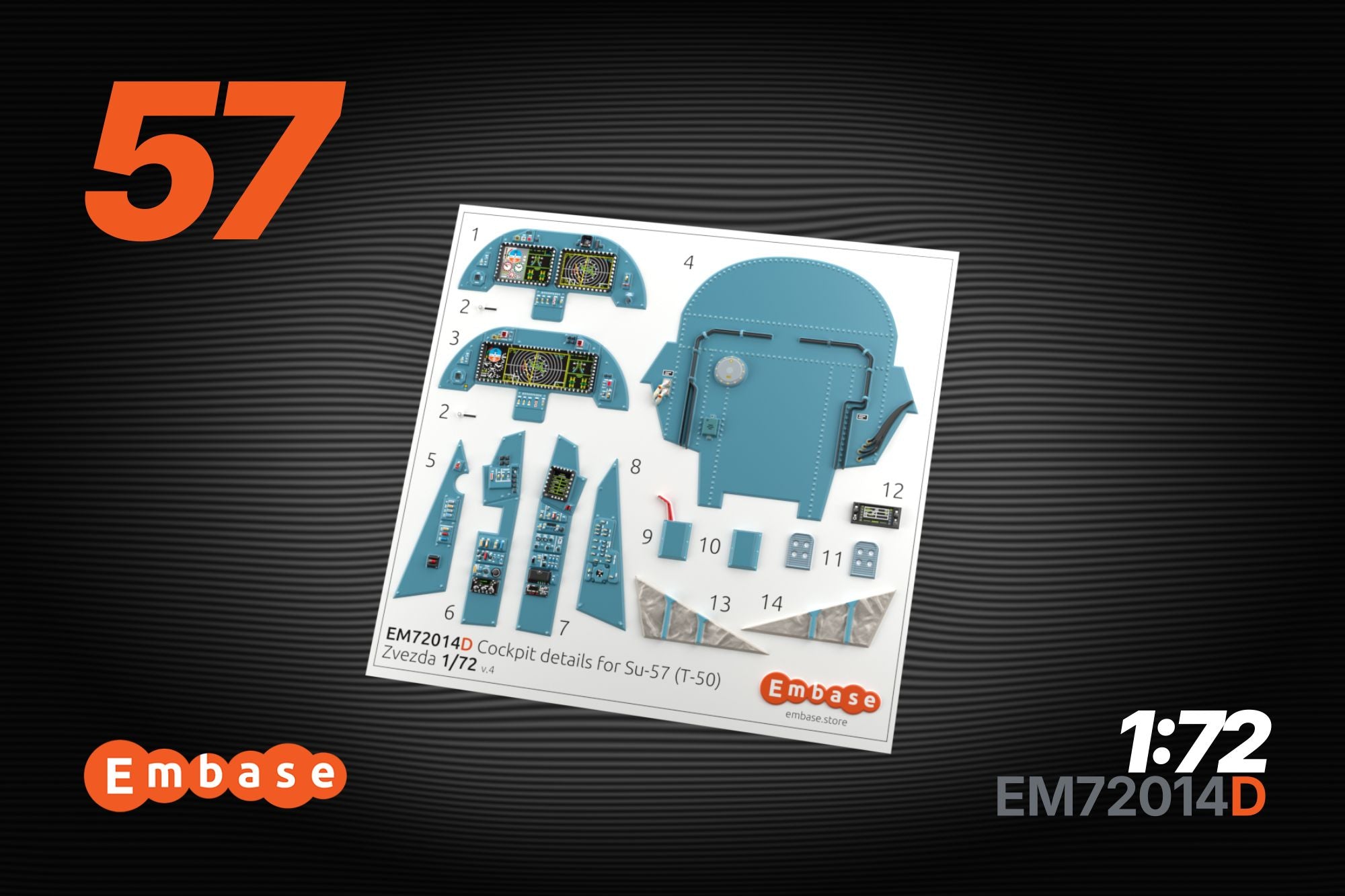 Su-57 (T-50) Powered cockpit details for Zvezda 7225 1/72 (3D decal)
