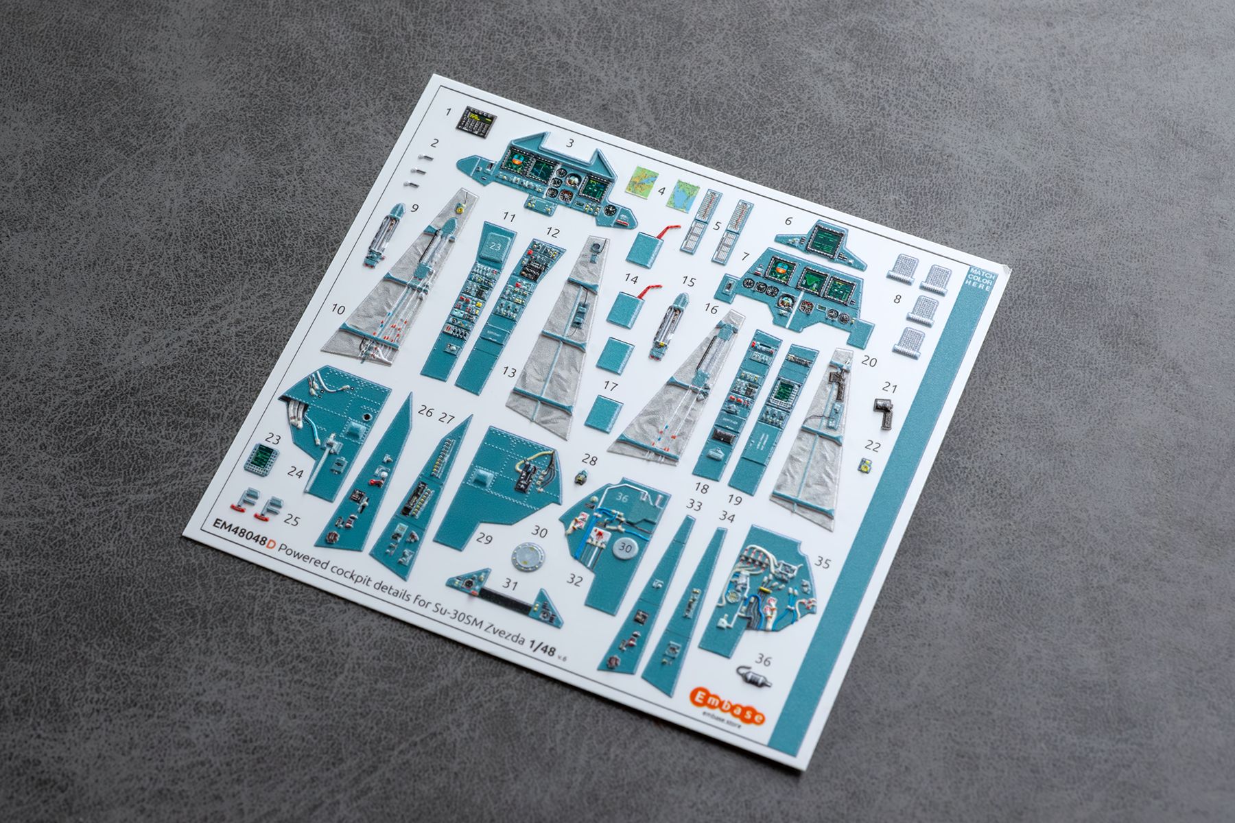 Su-30SM Cockpit details with powered displays for Zvezda 1/48 (3D decal)