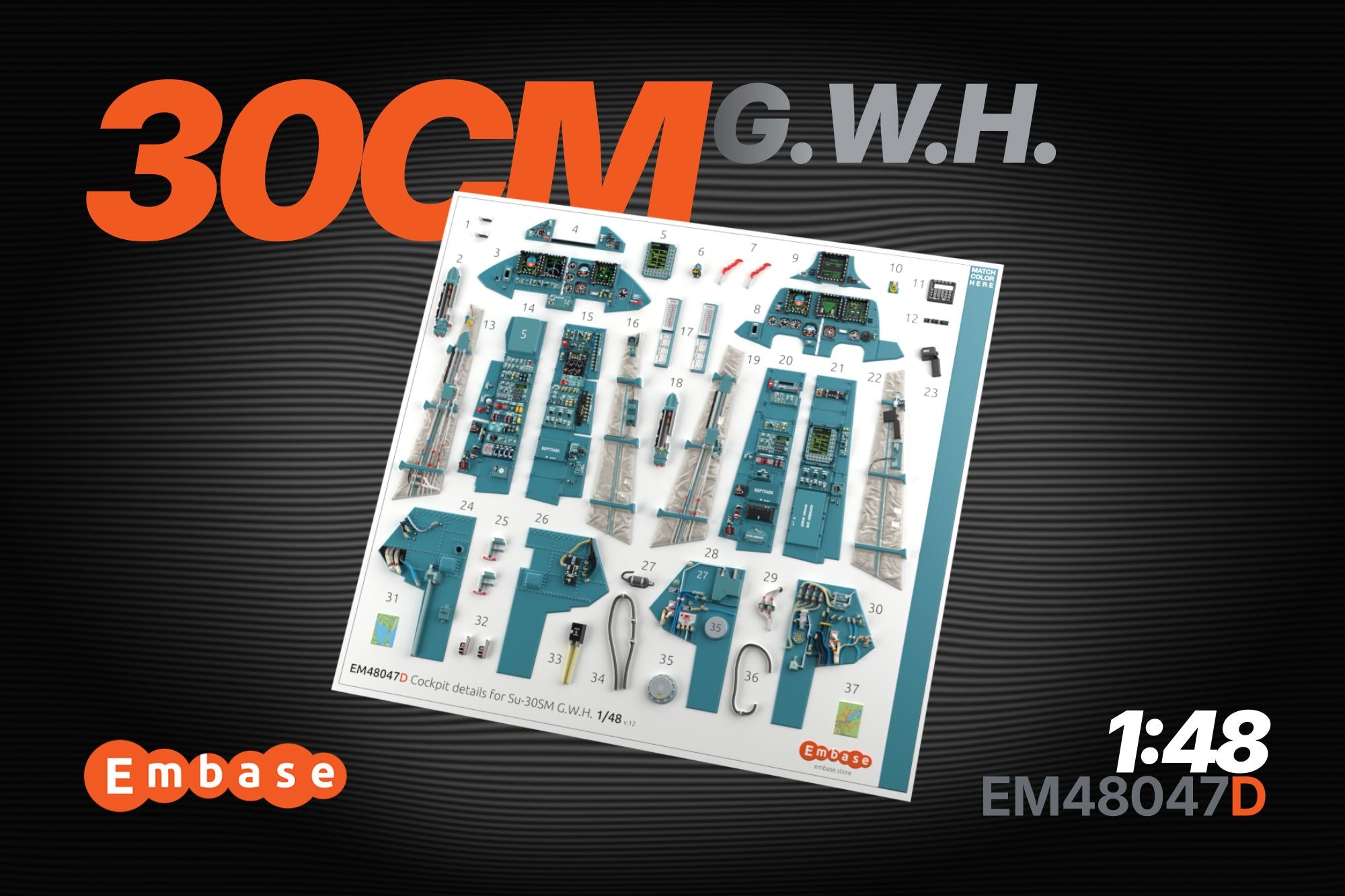 Su-30SM Cockpit details with powered displays for G.W.H. 4824 1/48 (3D decal)