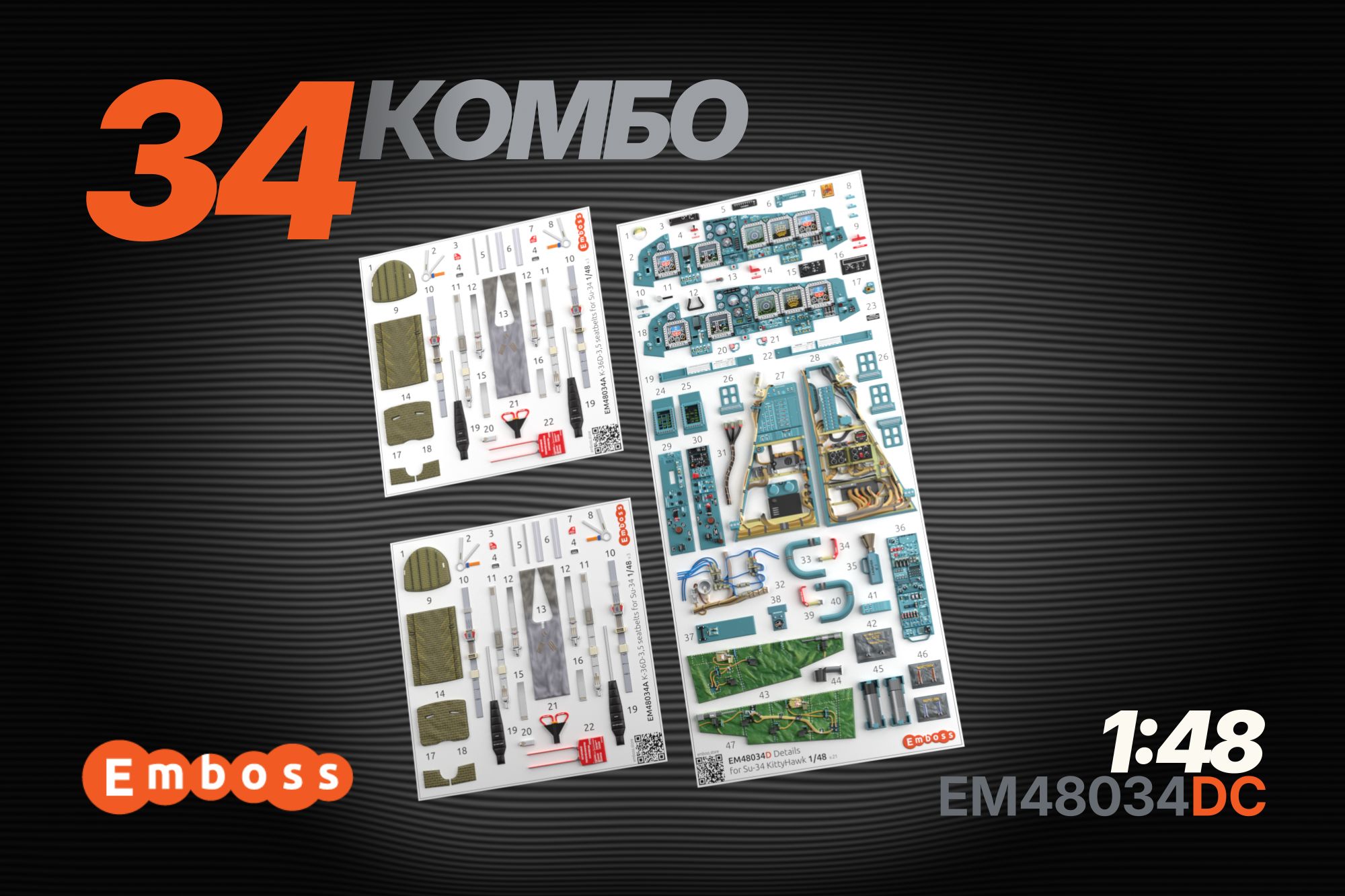 COMBO Su - 34 Powered cockpit and seat details for Kittyhawk 1/48 (3d decals) - imodeller.store