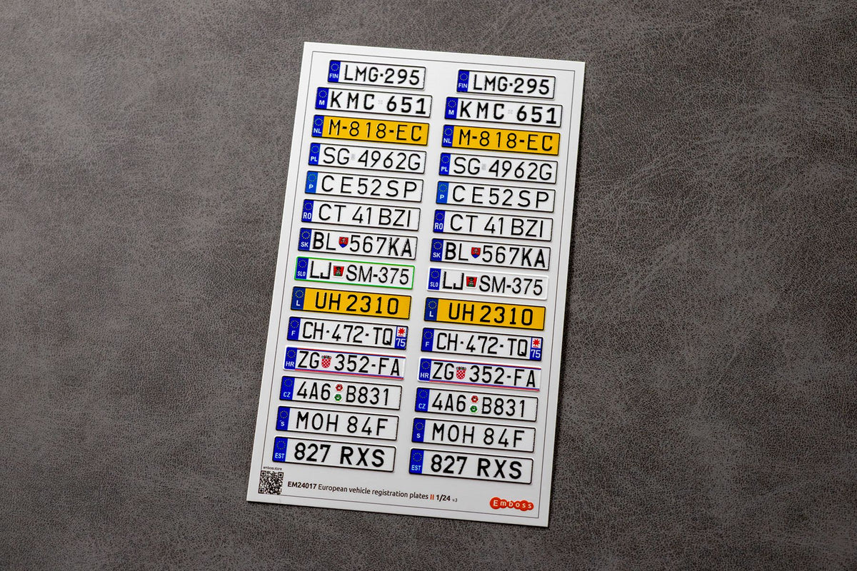 EU vehicle registration plates 2 1/24 (3D decal) - imodeller.store