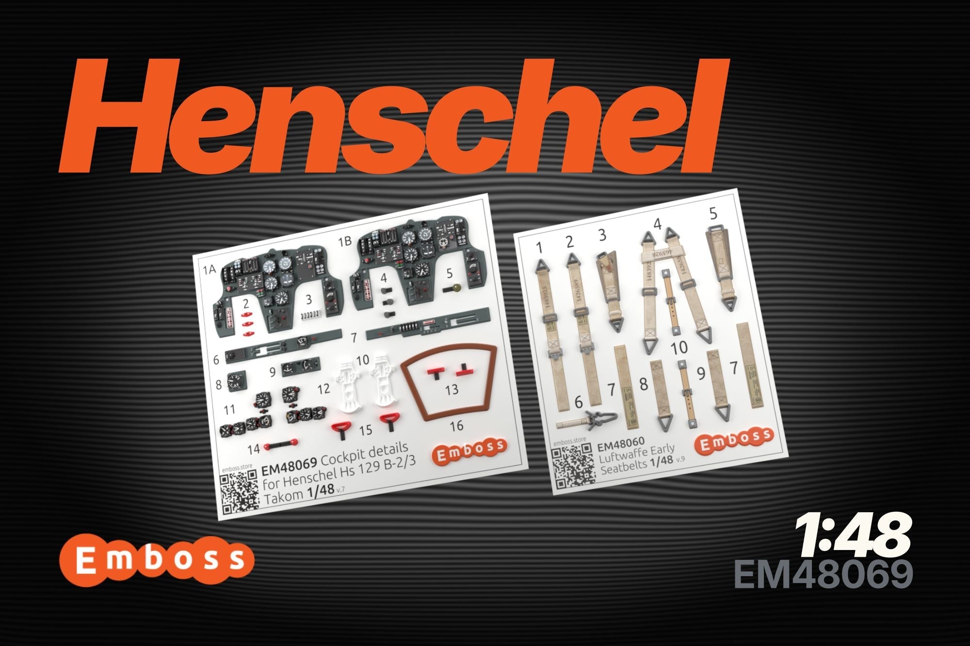 Henschel HS 129 B2/B3 cockpit details for Takom 1/48 (3D decal) - imodeller.store