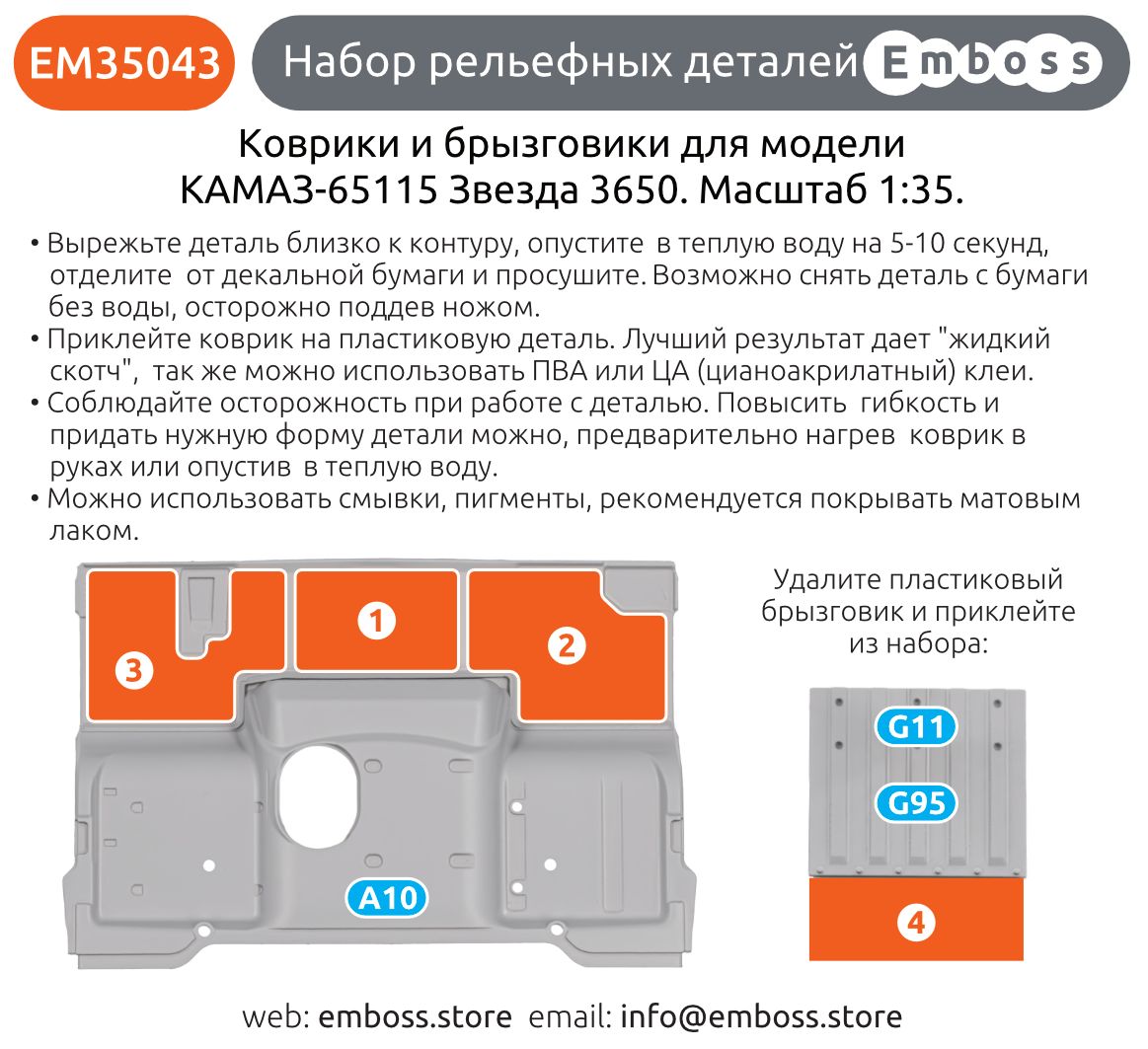 KAMAZ 65115 Floor mats (lines pattern) and splash guards for Zvezda 3650 1/35 (3D decal) - imodeller.store