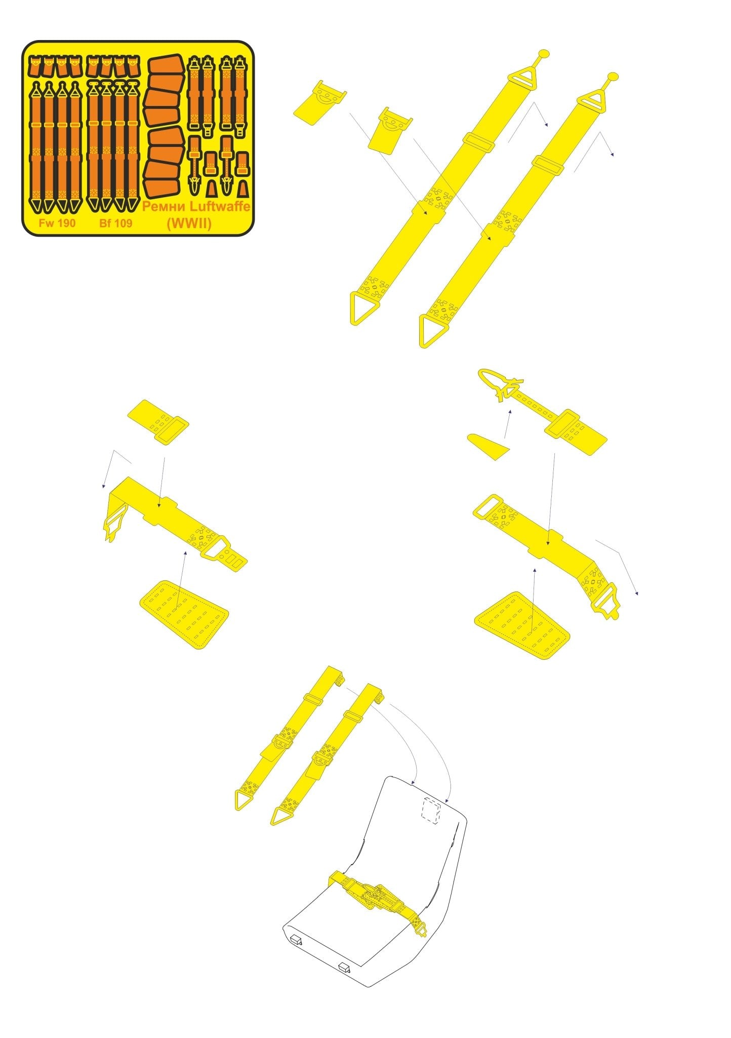 MD048232 Microdesign Luftwaffe WWII Seatbelts Photo - Etch Set 1/48 - imodeller.store