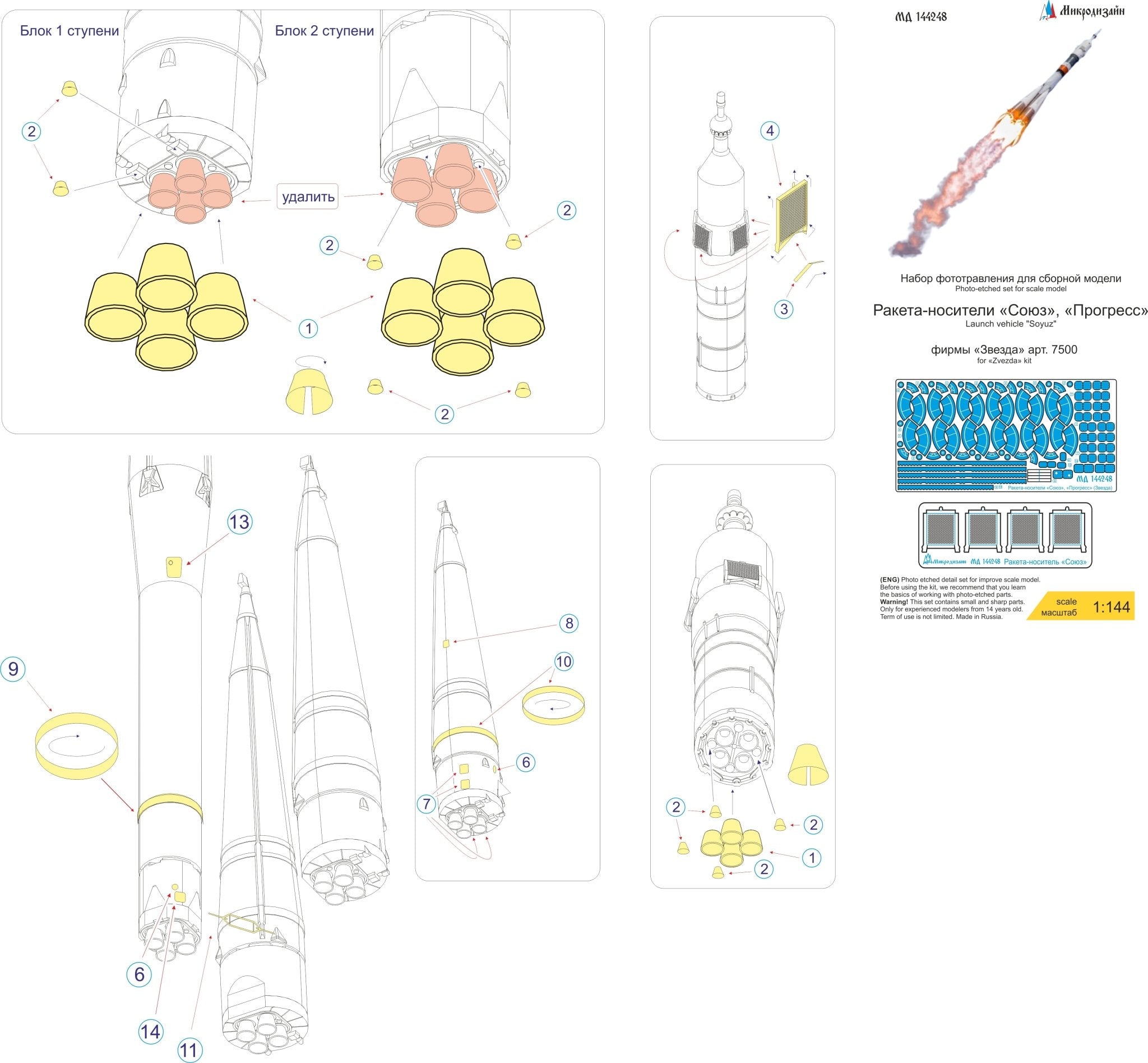 MD144248 Microdesign Photo - Etch Set 1/144 for Soyuz - 2 / Progress (Zvezda) - imodeller.store