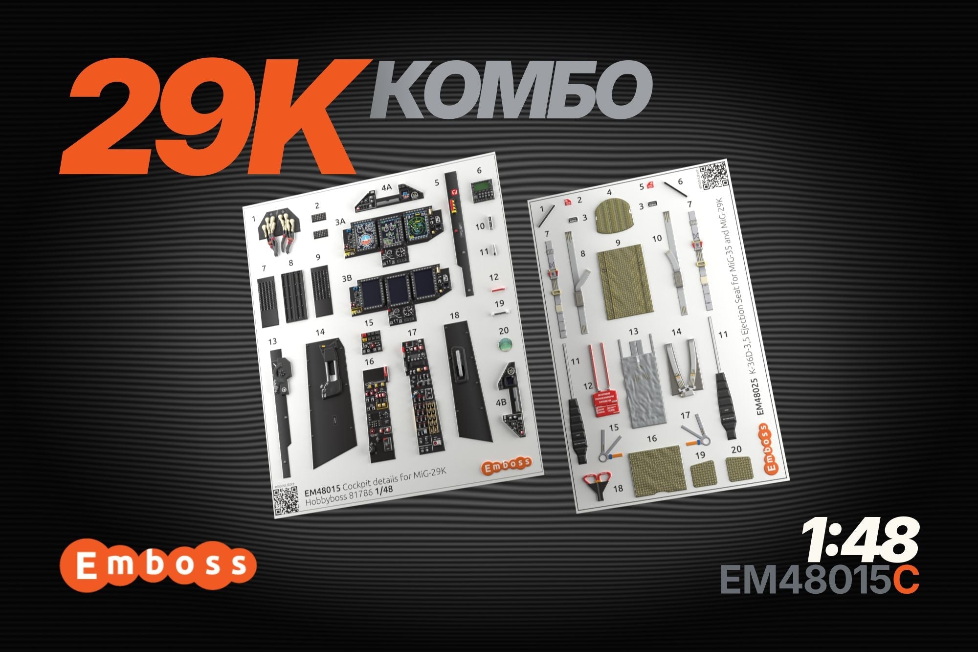 MiG - 29K COMBO for Hobbyboss 81786 1/48 (3D decal) Cockpit details set + seat belts - imodeller.store