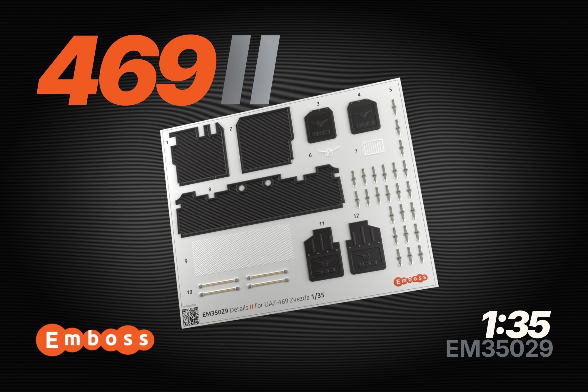 Relief parts UAZ - 469 (Additional) for the model Zvezda 3629 1/35 (3D decal) EM35029 - imodeller.store