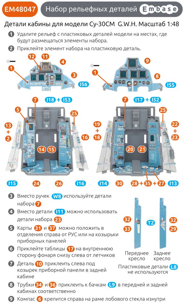 Su - 30SM Cockpit details with powered displays for G.W.H. 4824 1/48 (3D decal) - imodeller.store