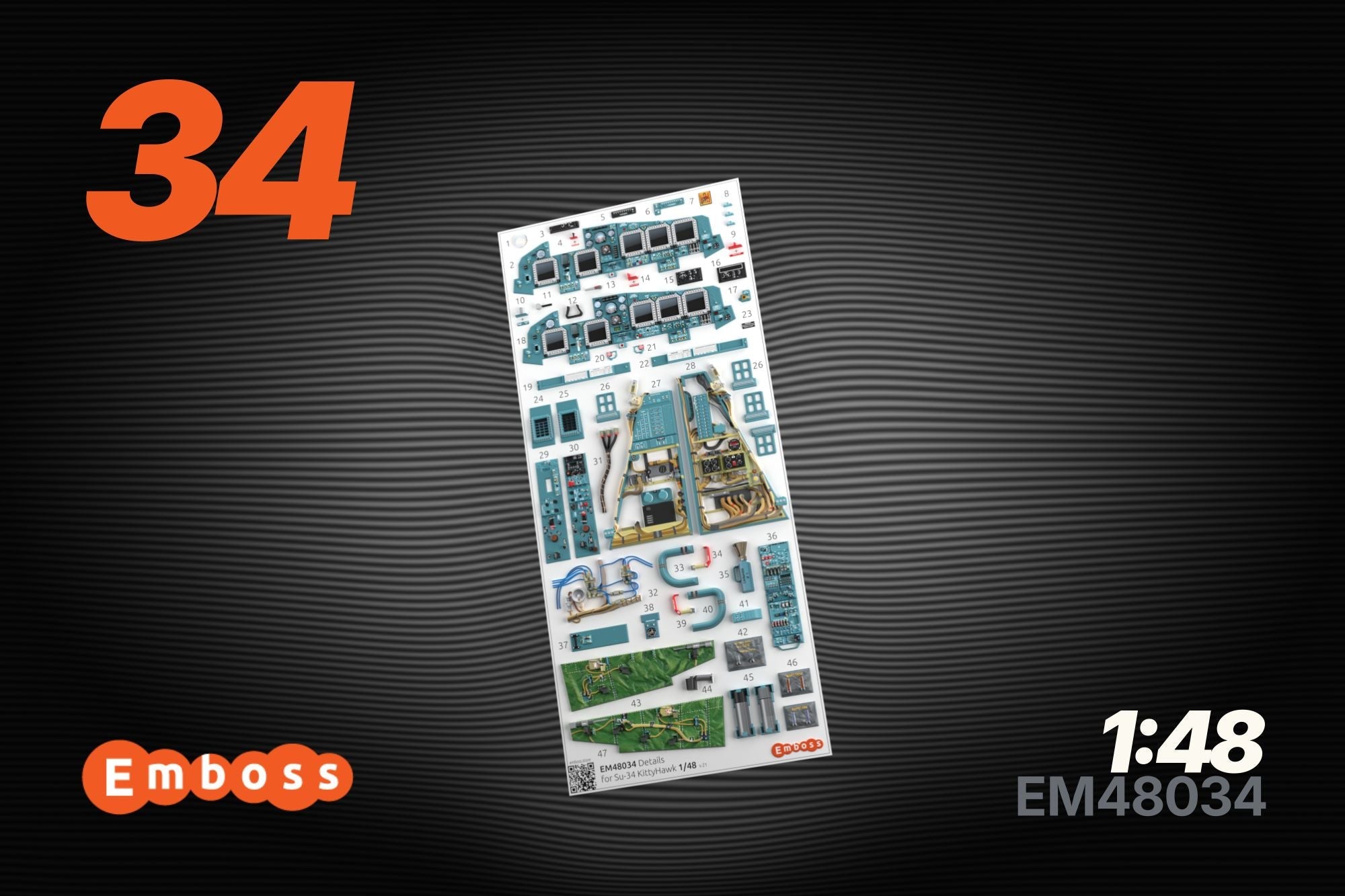 Su - 34 Cockpit details for Kittyhawk 1/48 (3d decals) - imodeller.store