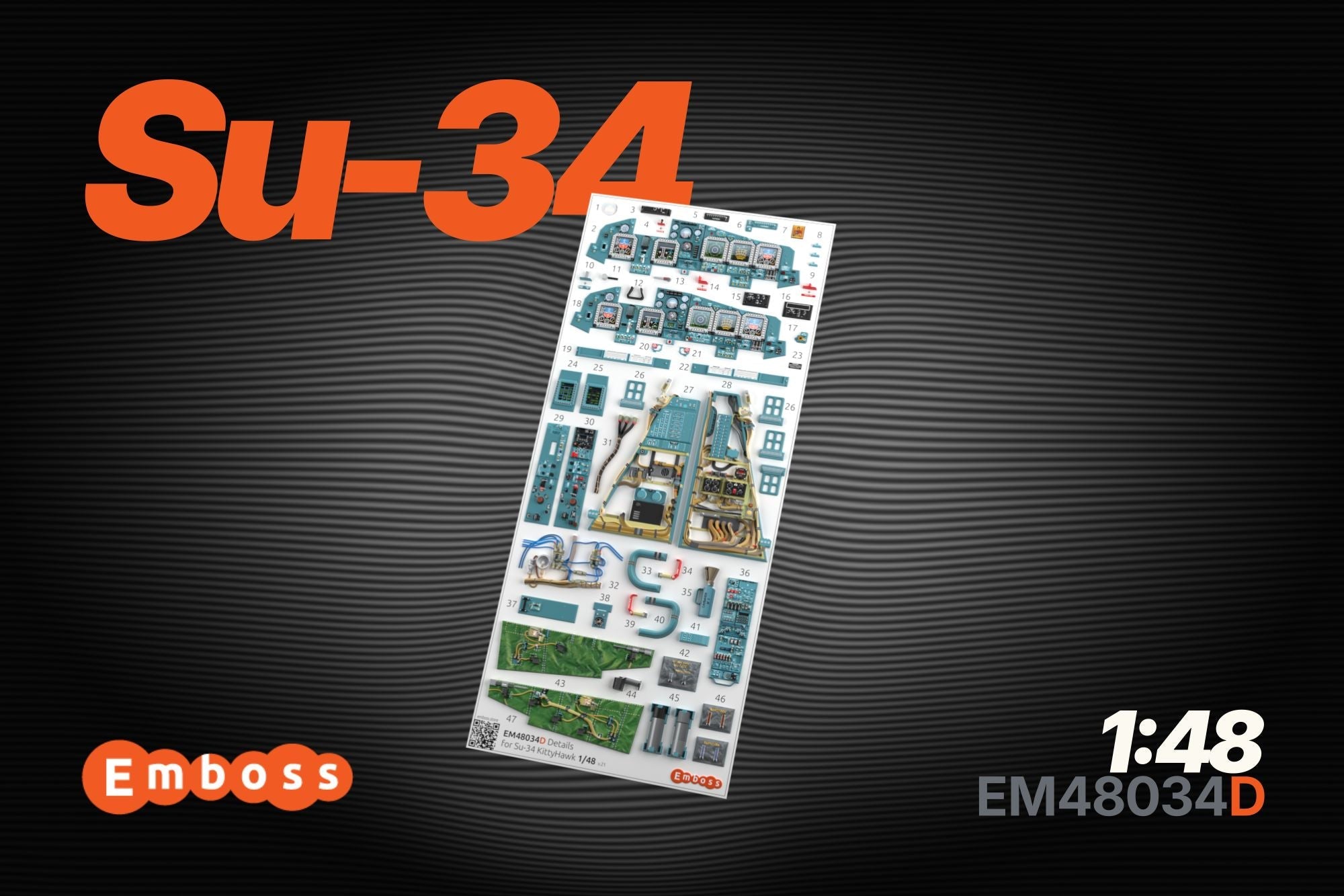 Su - 34 Powered cockpit details for Kittyhawk 1/48 (3d decals) - imodeller.store