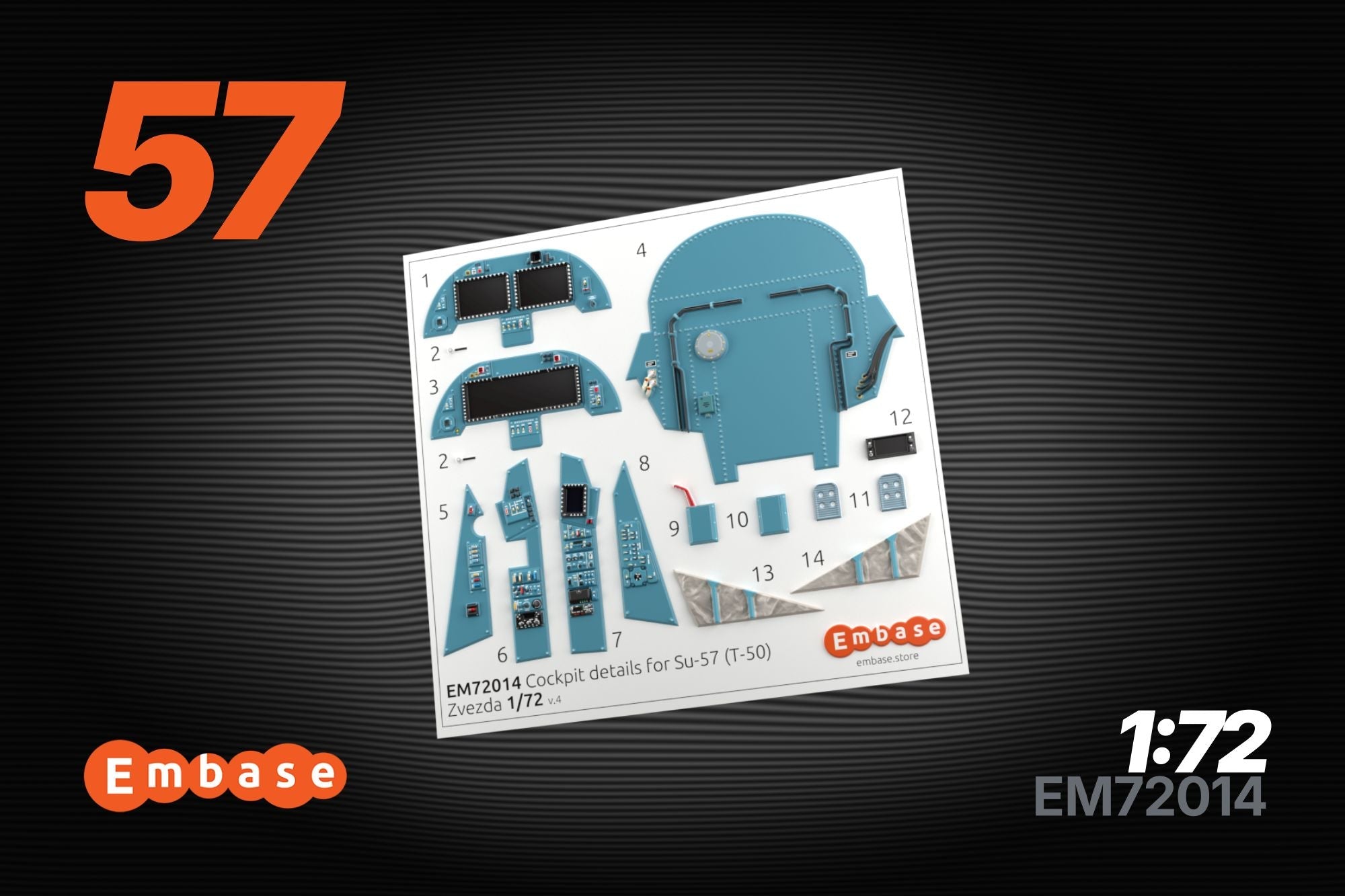 Su - 57 (T - 50) Cockpit details for Zvezda 7225 1/72 (3D decal) - imodeller.store