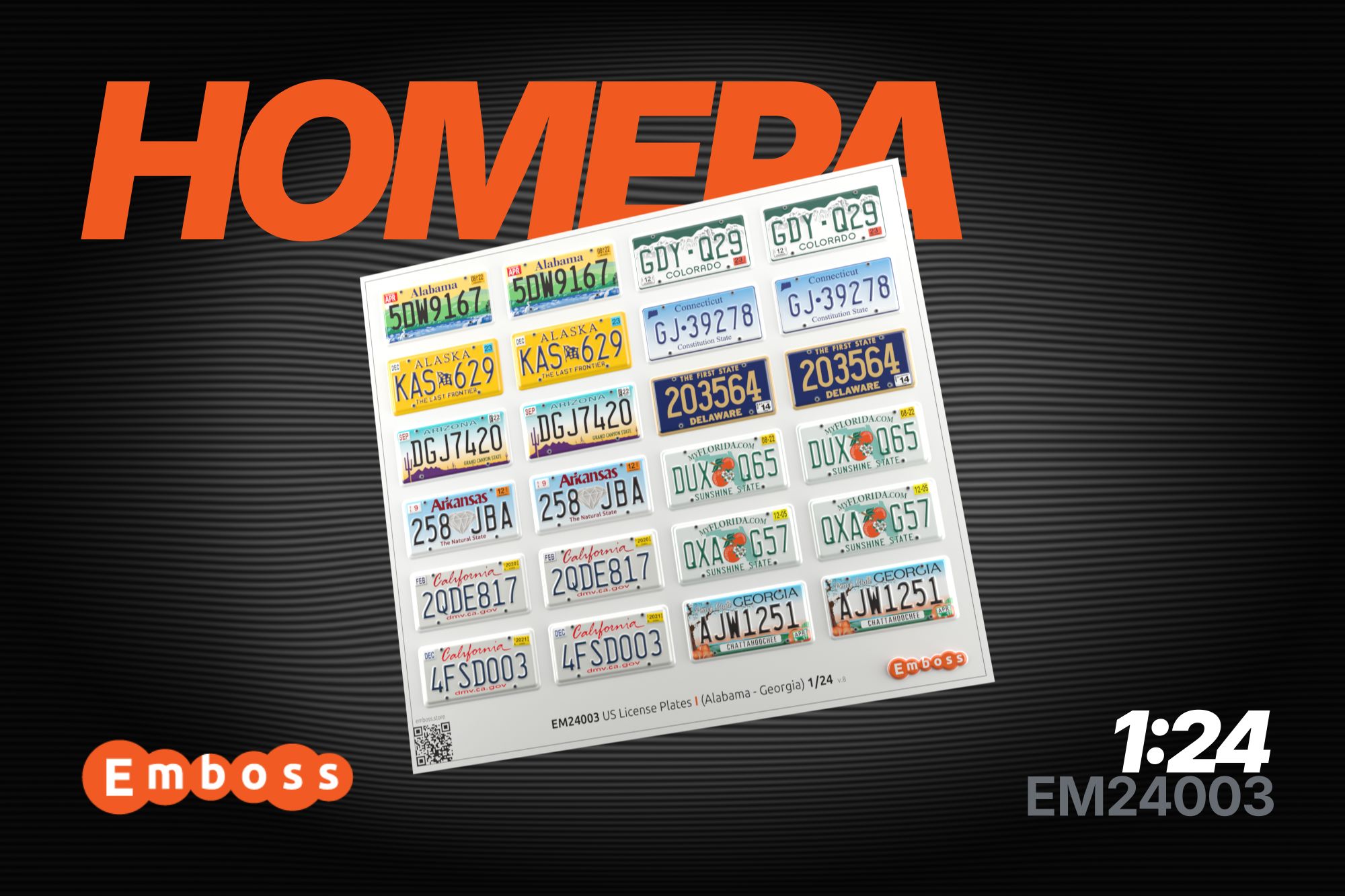 US vehicle registration plates 1 (Alabama - Georgia) 1/24 (3D decal) - imodeller.store