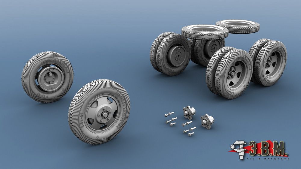 RS35018 Wheels for GAZ-AAA cars and armored vehicles BA-3/BA-6/BA-10 Ave-VV plant "Rubber Boarding" - imodeller.store