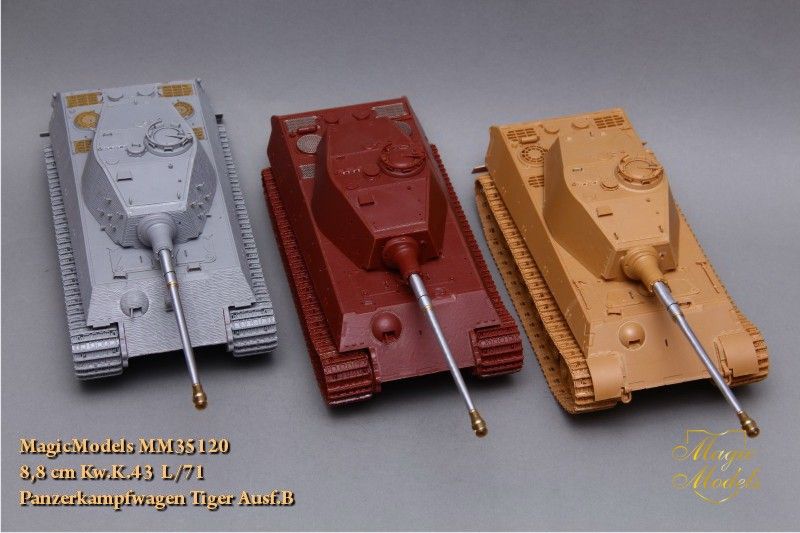The barrel is 8.8 CM KW.K.43 L/71 for Panzerkampfwagen Tiger ausf.b. Channel of the barrel with cuts. - imodeller.store
