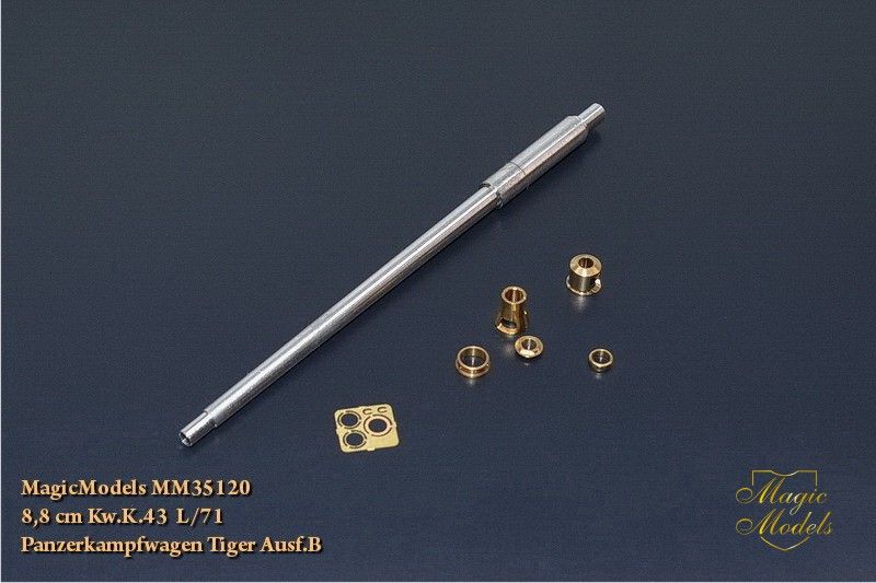 The barrel is 8.8 CM KW.K.43 L/71 for Panzerkampfwagen Tiger ausf.b. Channel of the barrel with cuts. - imodeller.store