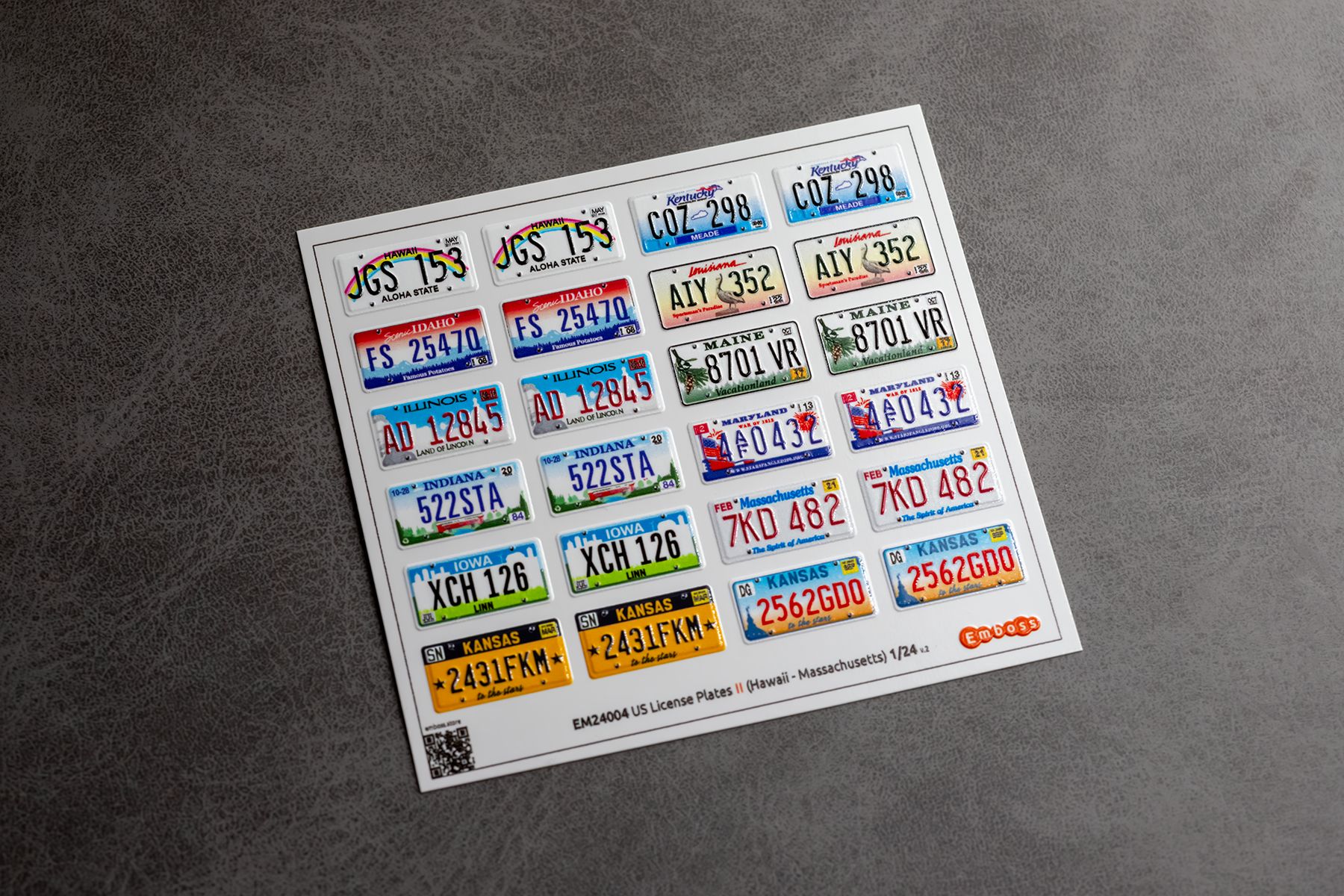 US vehicle registration plates 2 (Hawaii-Massachusetts) 1/24 (3D decal)