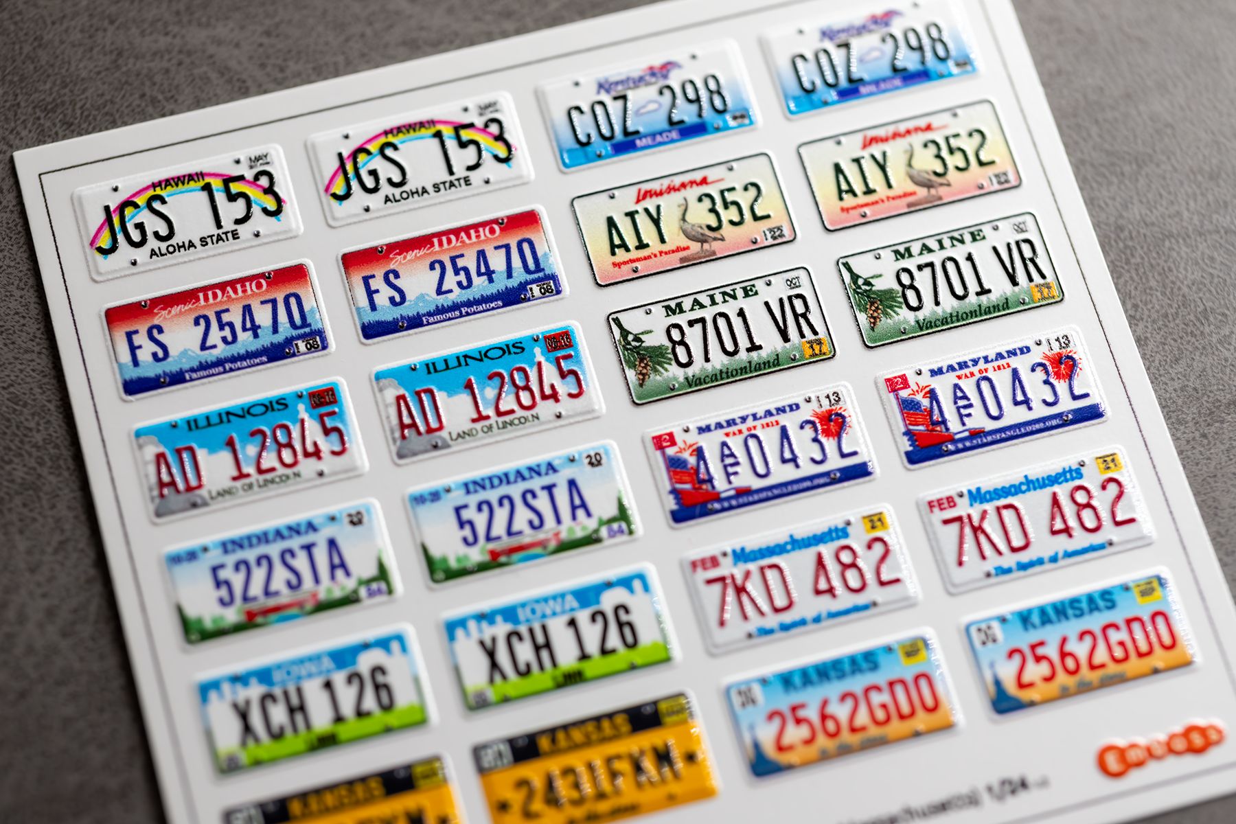 US vehicle registration plates 2 (Hawaii-Massachusetts) 1/24 (3D decal)