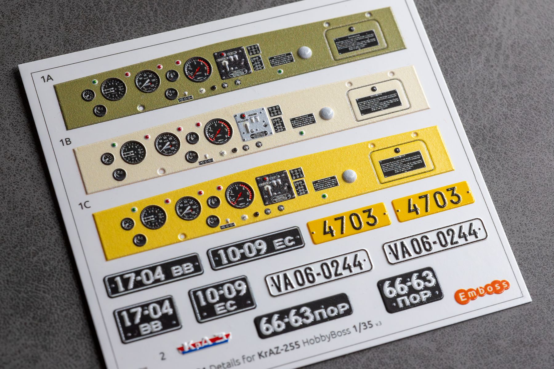 COMBO KrAZ 255 detail set and Floor mats with splash guards for HobbyBoss 1/35 (3D decal)