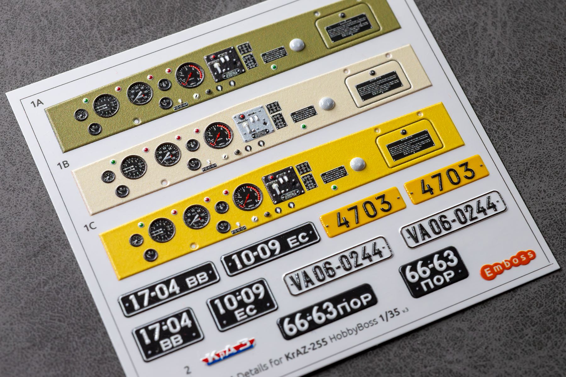 COMBO KrAZ 255 detail set and Floor mats with splash guards for HobbyBoss 1/35 (3D decal)