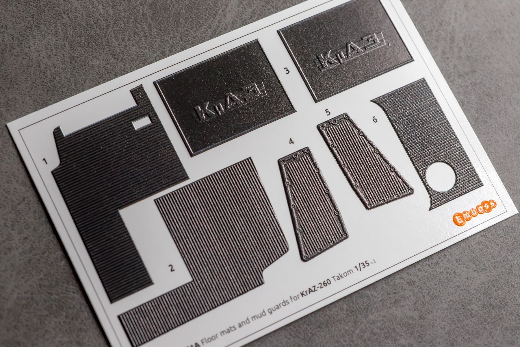 COMBO KrAZ 260 detail set and Floor mats with splash guards for Takom 1/35 (3D decal)