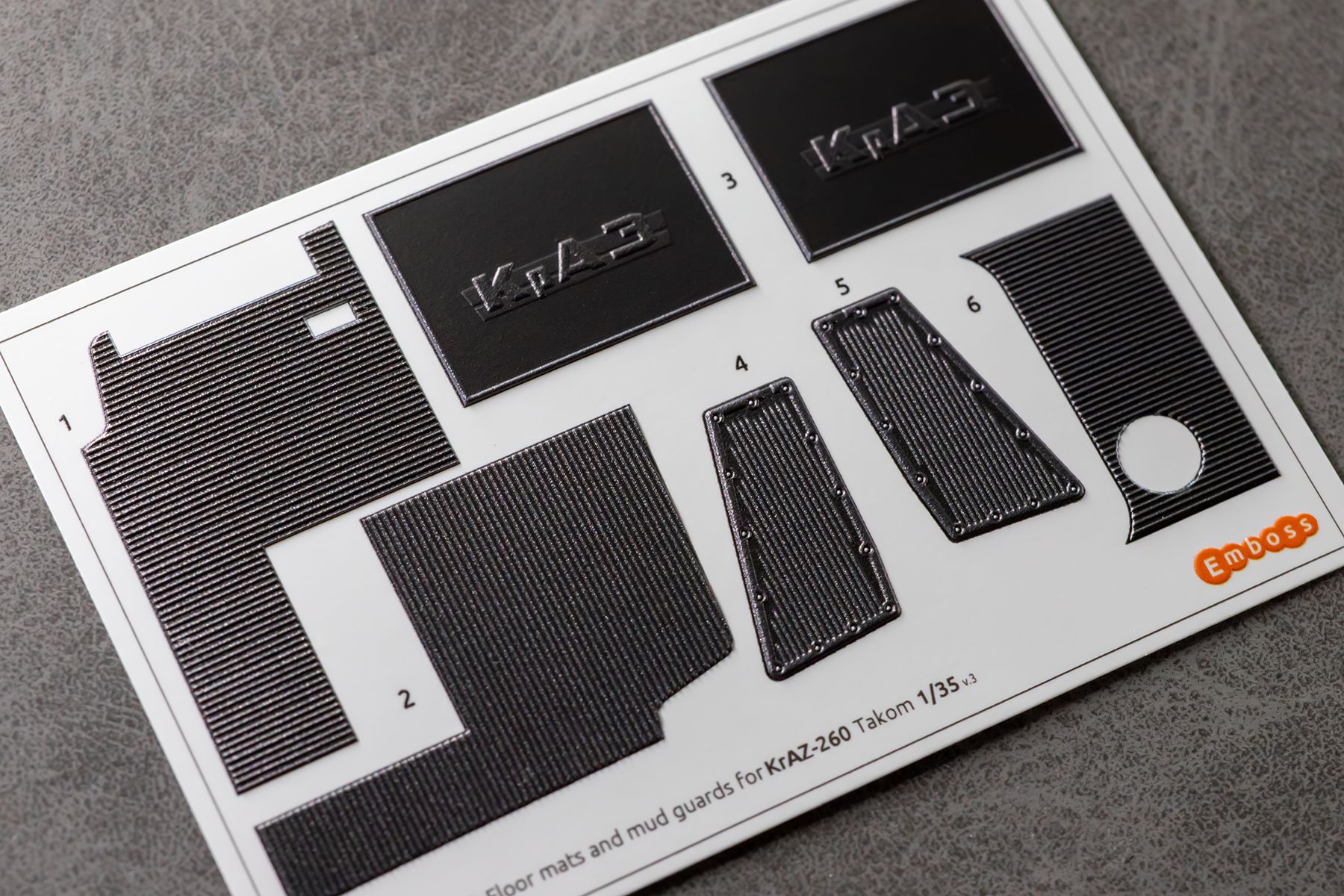 COMBO KrAZ 260 detail set and Floor mats with splash guards for Takom 1/35 (3D decal)