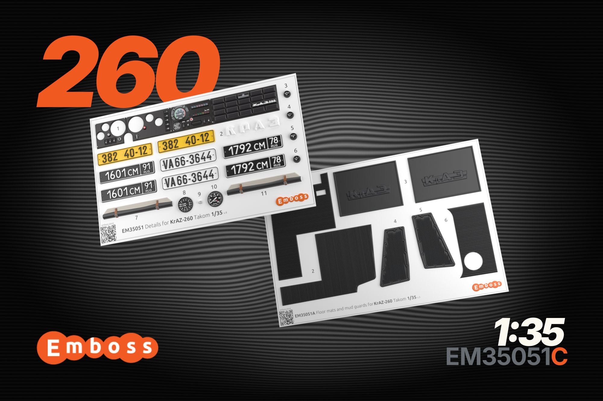 COMBO KrAZ 260 detail set and Floor mats with splash guards for Takom 1/35 (3D decal)