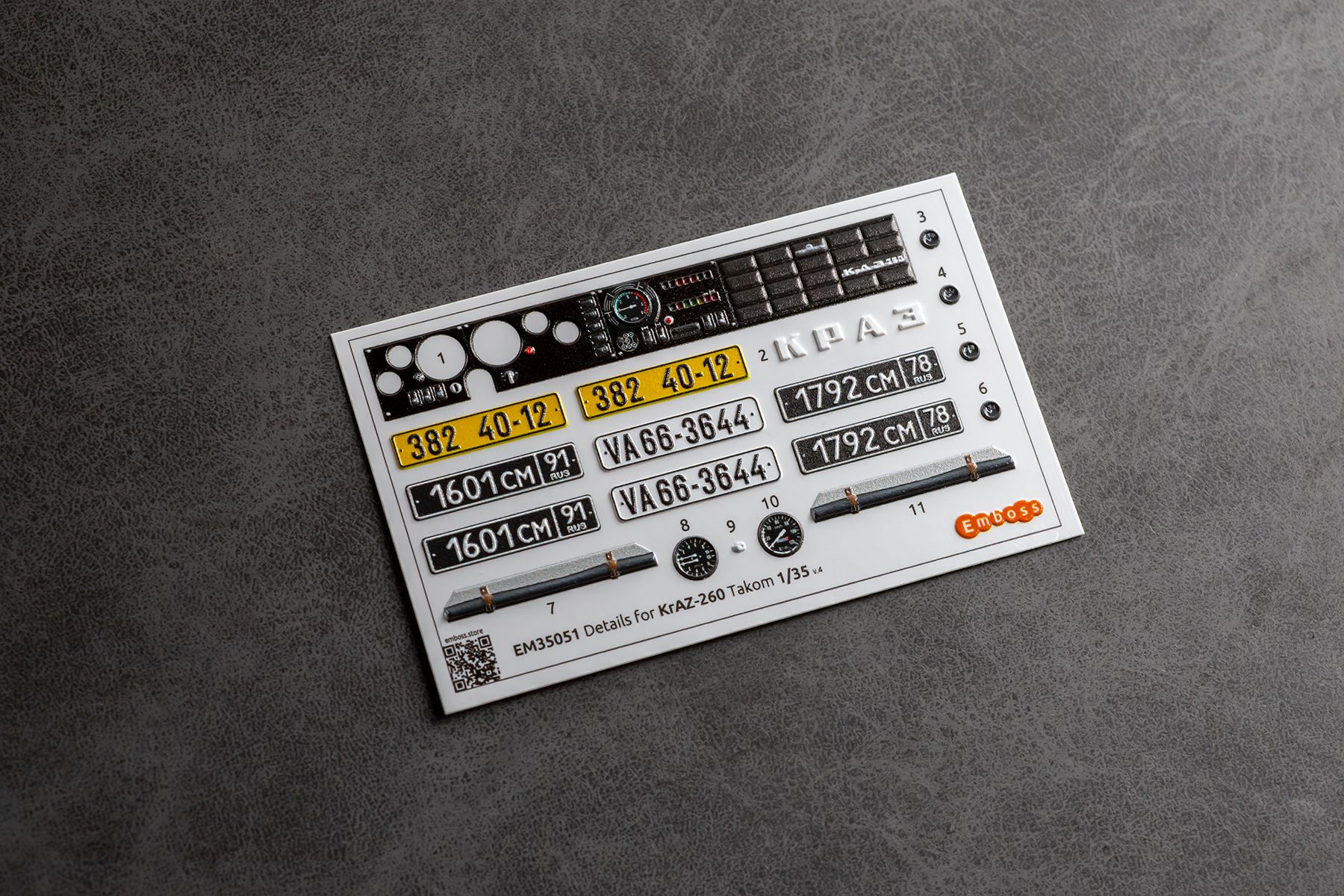 COMBO KrAZ 260 detail set and Floor mats with splash guards for Takom 1/35 (3D decal)