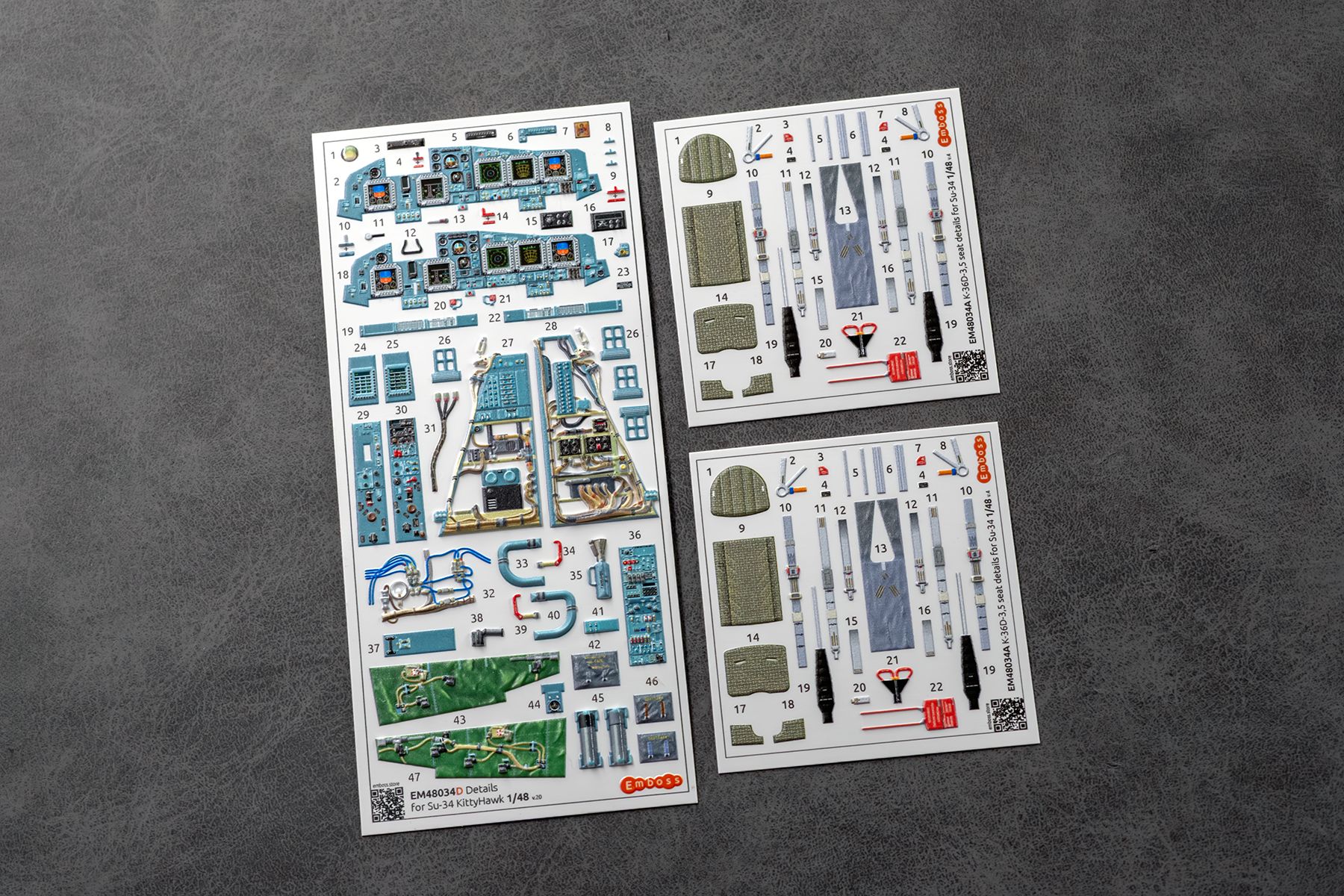 COMBO Su-34 Powered cockpit and seat details for Kittyhawk 1/48 (3d decals)