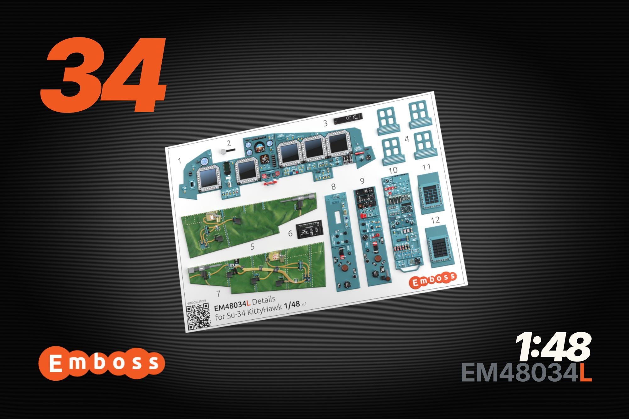 Su-34 Essential cockpit details for Kittyhawk 1/48 (3d decals)