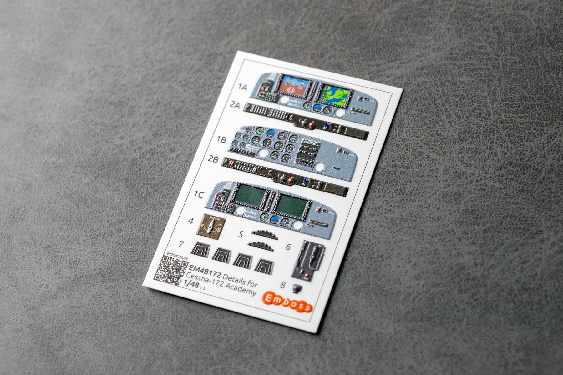 Cessna 172 cockpit details and seatbelts for Academy 1/48 (3D decal)