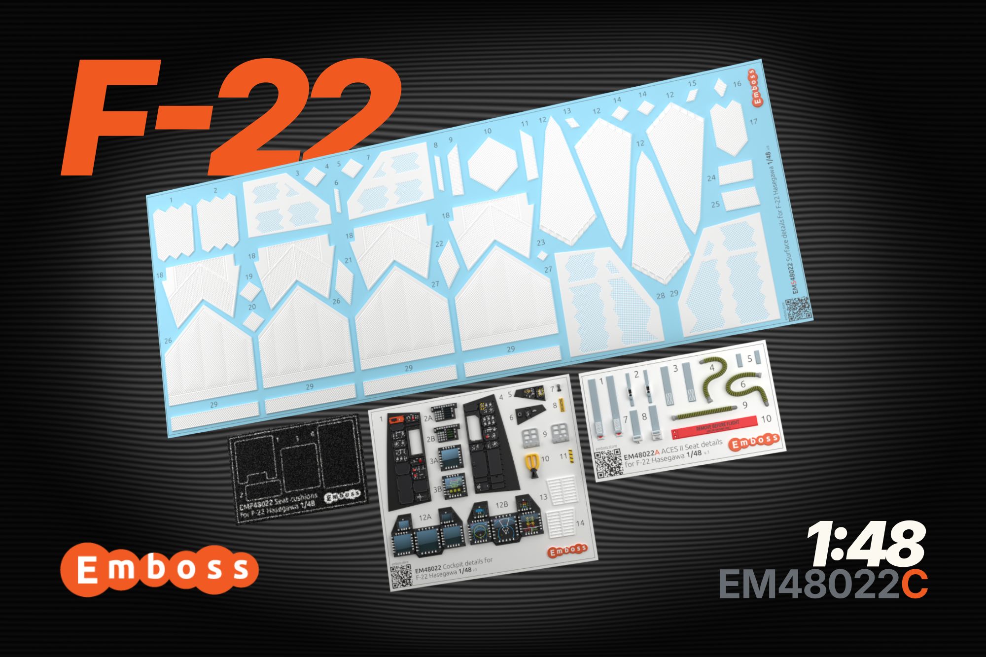 COMBO F-22 Cockpit details + Surface details (EMS48022) for Hasegawa 1/48 (3D decal)