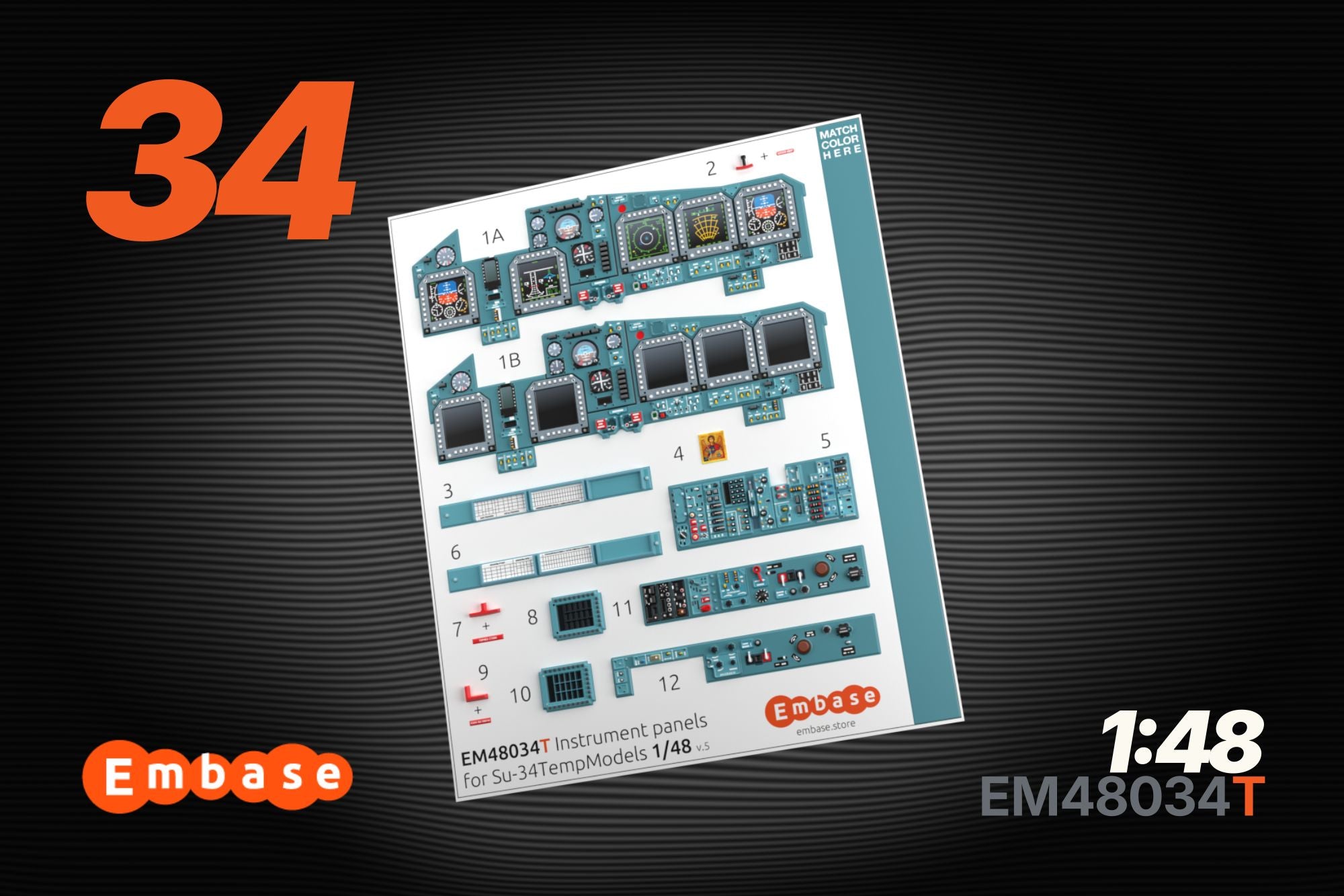 Su-34 Cockpit details for Temp Models 1/48 EM48034T (3D decal)