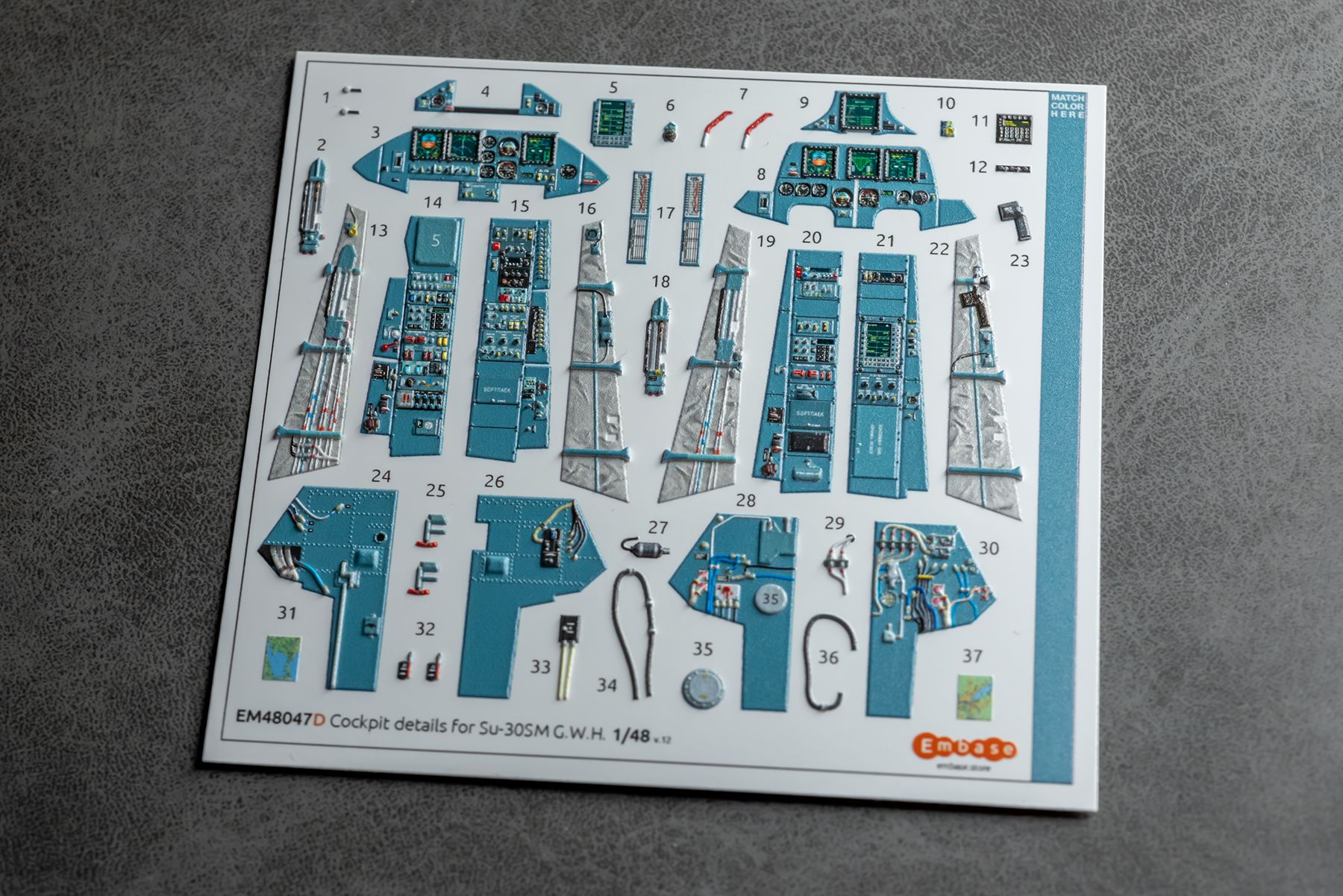 Su-30SM Cockpit details with powered displays for G.W.H. 4824 1/48 (3D decal)