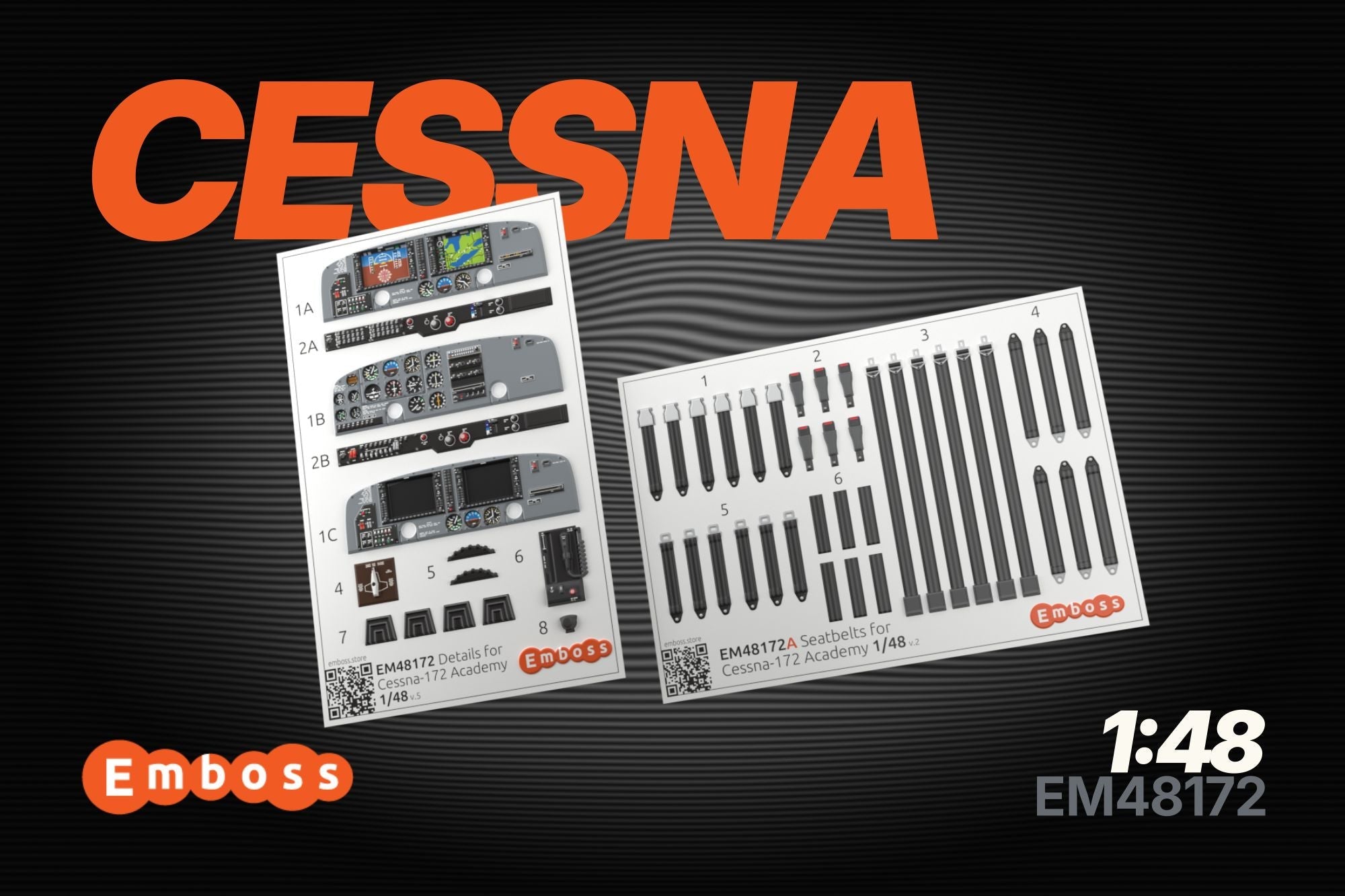 Cessna 172 cockpit details and seatbelts for Academy 1/48 (3D decal) - imodeller.store