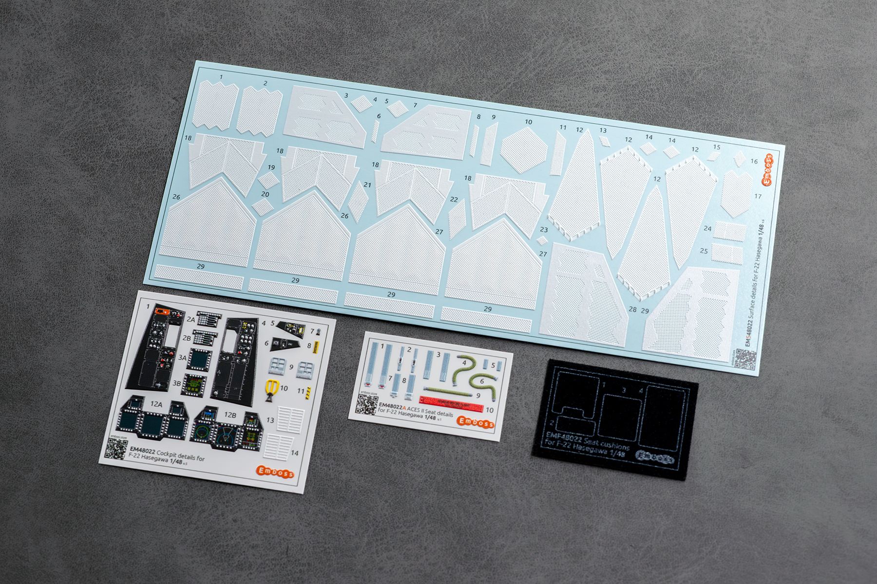 COMBO F - 22 Cockpit details + Surface details (EMS48022) for Hasegawa 1/48 (3D decal) - imodeller.store