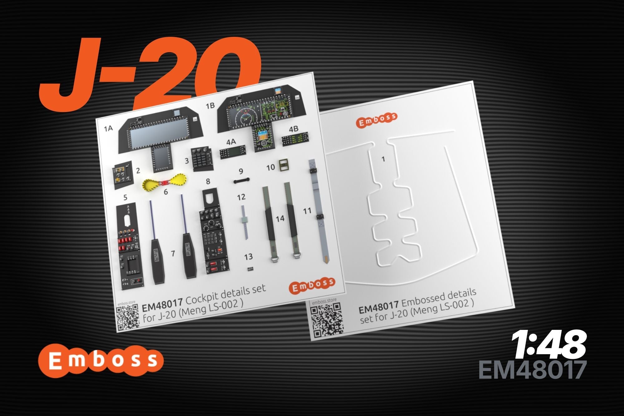 J - 20 cockpit details set for Meng LS - 002 1/48 (3D decal) - imodeller.store