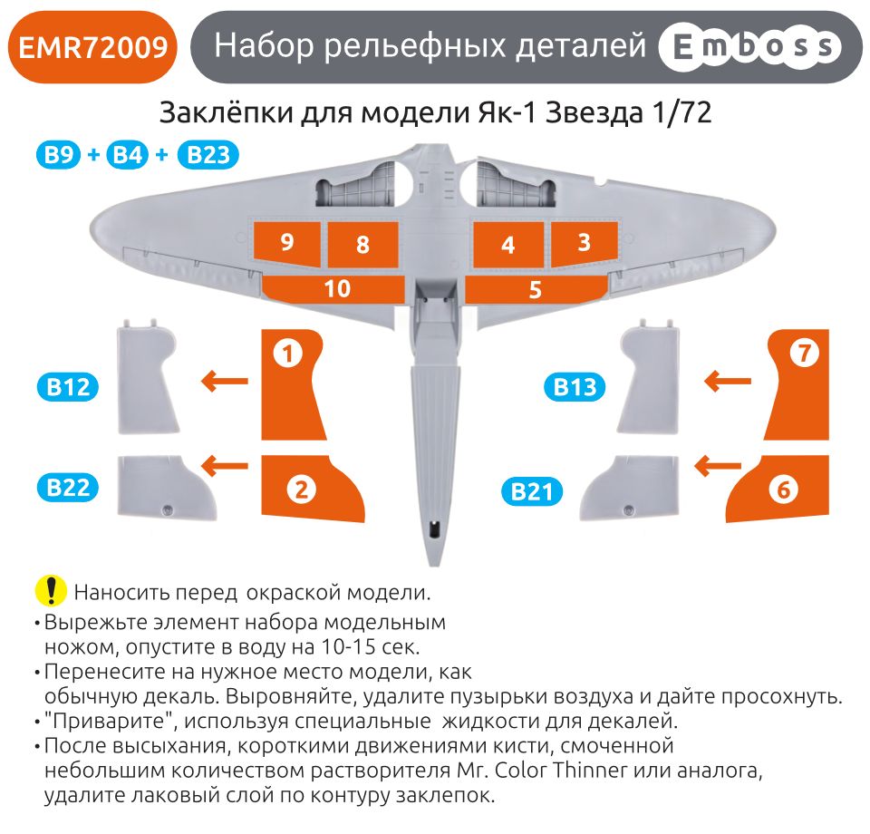 Комбо детали кабины и заклепки Як - 1 для модели Звезда 7327 1/72 (3D декаль) EM72009С (3D decal) - imodeller.store