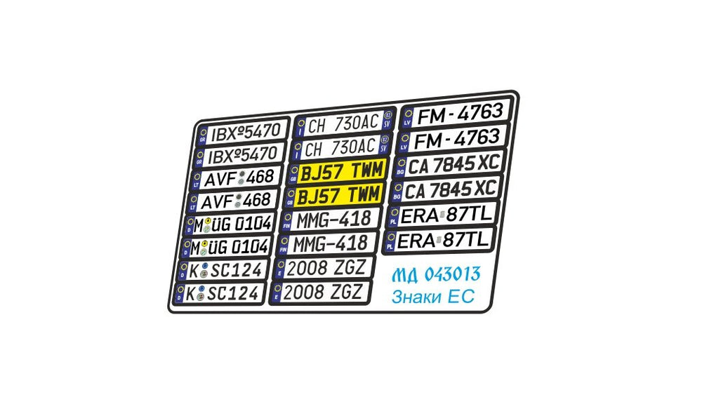 MD043013 EU License Plates Photo-Etch Set 1/43