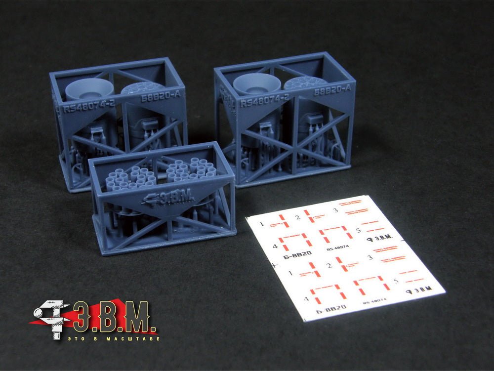 RS48074 E.V.M. 1/48 B8V20 Rocket Pod Set (2 pcs) for Soviet/Russian Helicopters - imodeller.store
