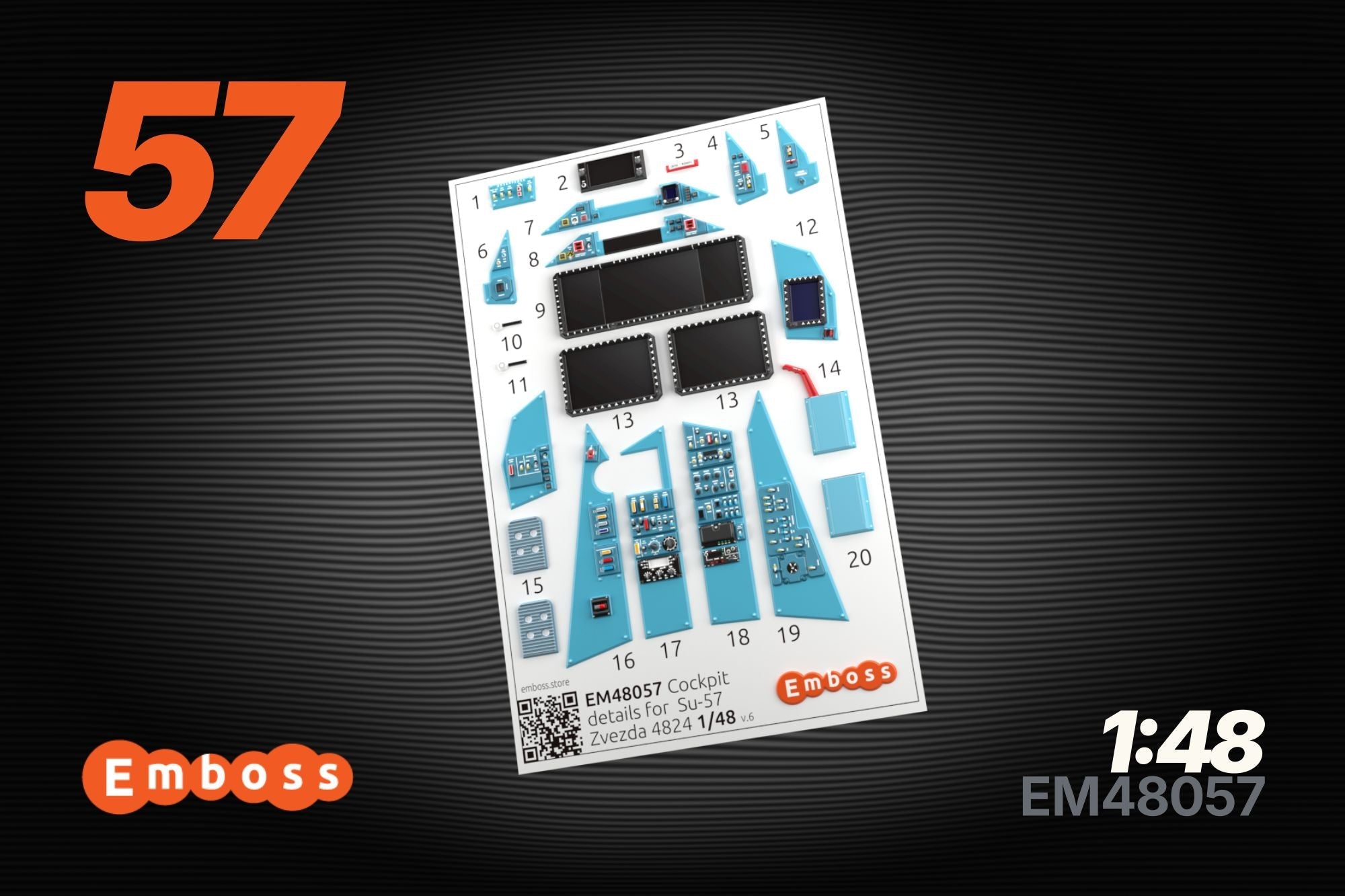 Embase Su-57 Cockpit details for Zvezda 4824 1/48 (3D decal)